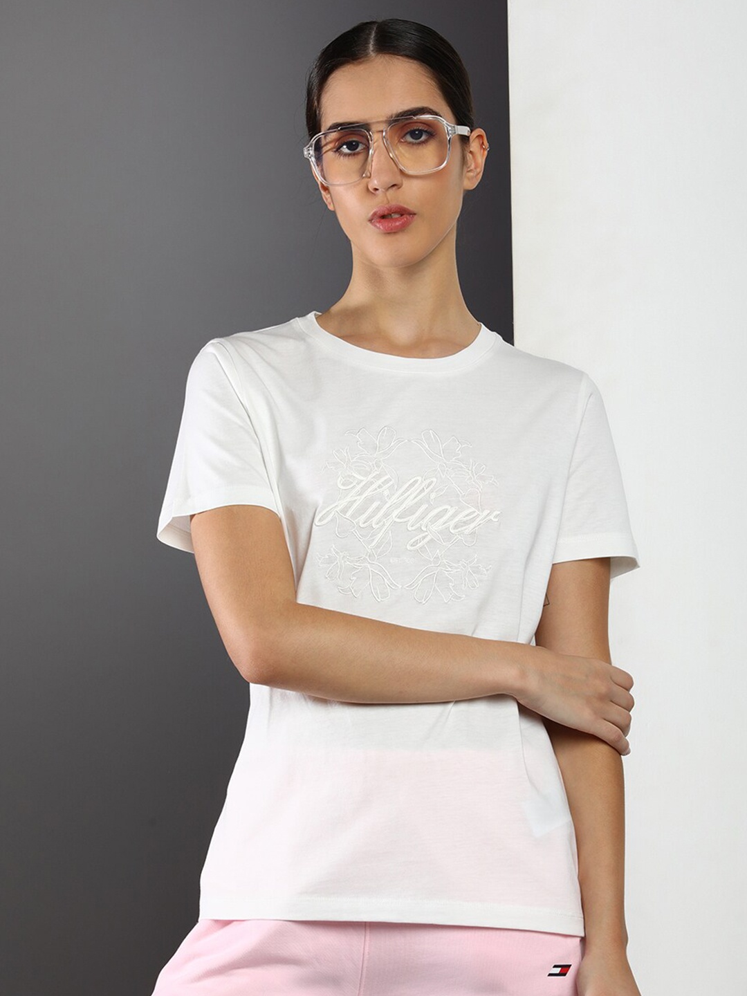 Tommy Hilfiger Typography Embroided Organic Cotton T-shirt, White