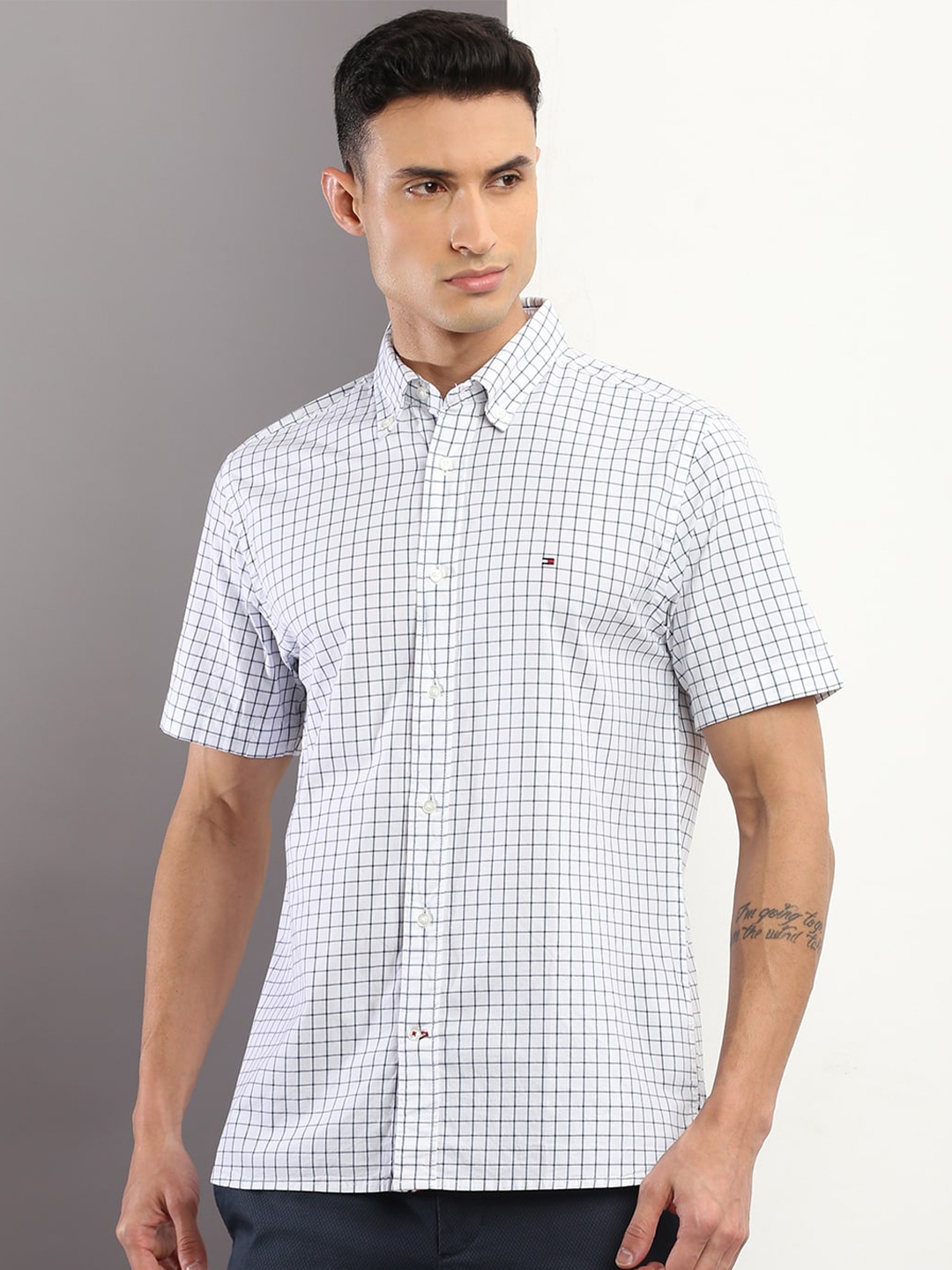

Tommy Hilfiger Grid Tattersall Checks Casual Shirt, White