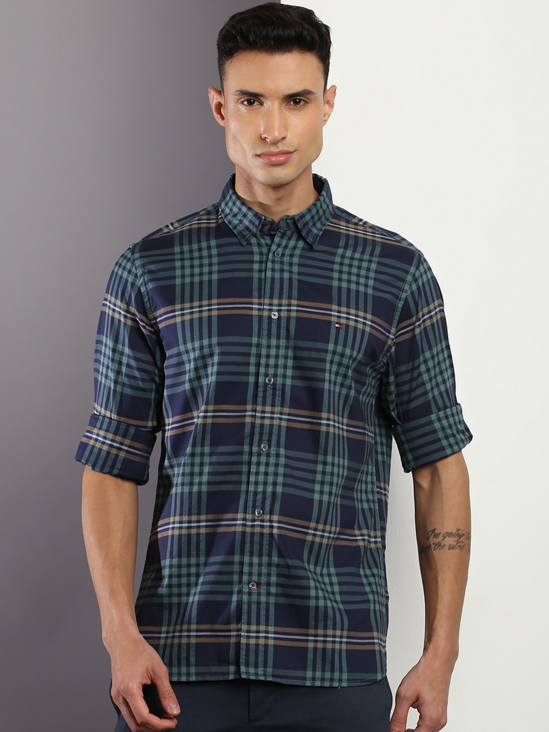 

Tommy Hilfiger Tartan Checked Oxford Weave Casual Shirt, Green