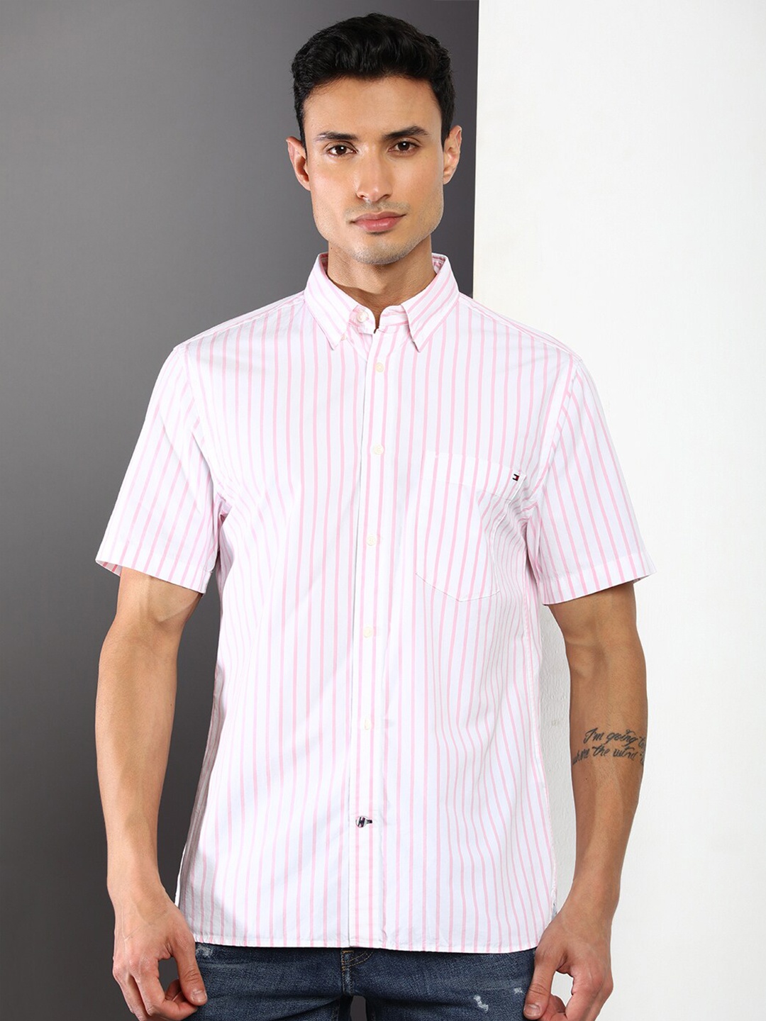 

Tommy Hilfiger Vertical Striped Casual Cotton Shirt, Pink