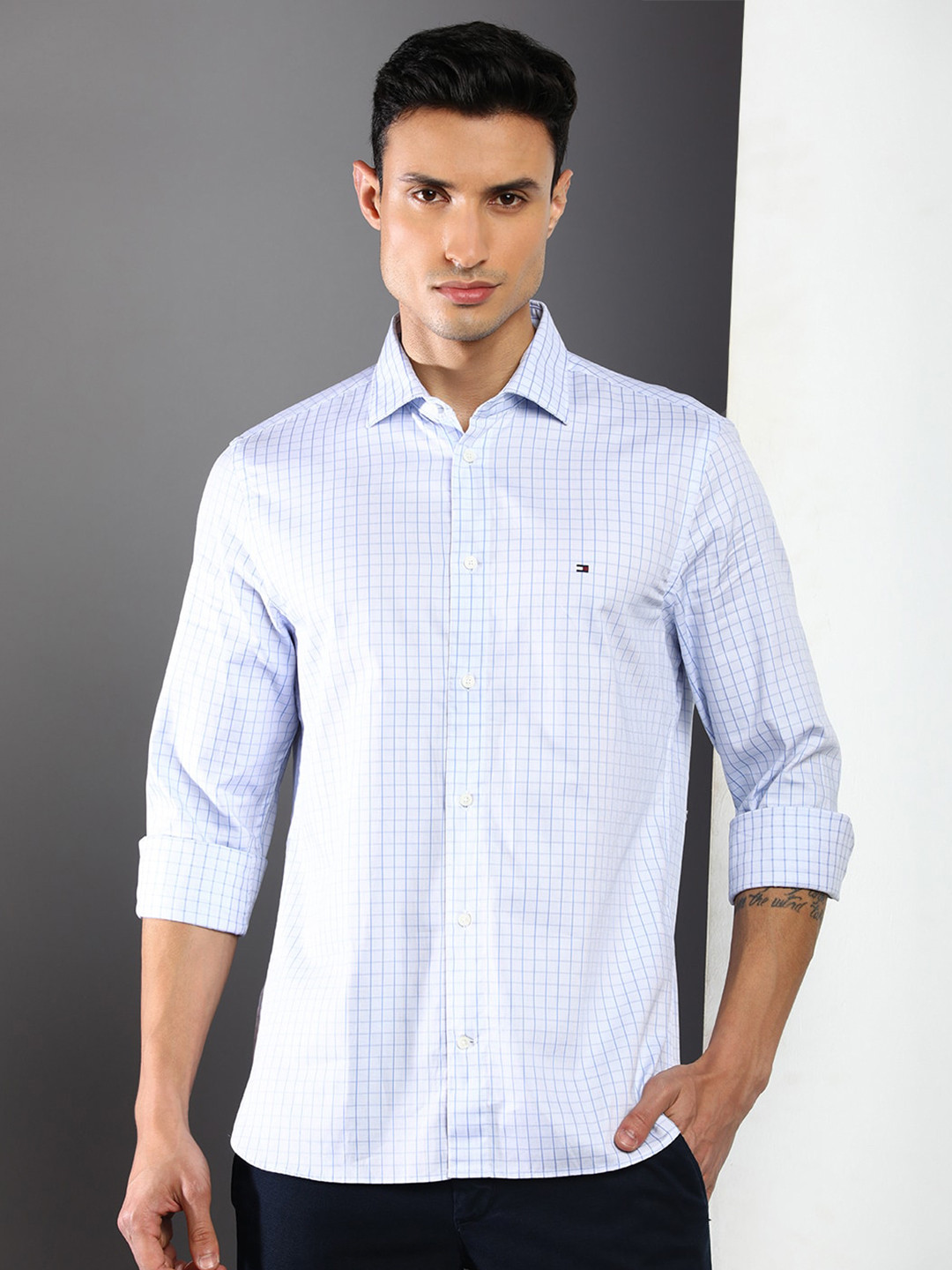 

Tommy Hilfiger Checked Cotton Regular Fit Casual Shirt, Blue
