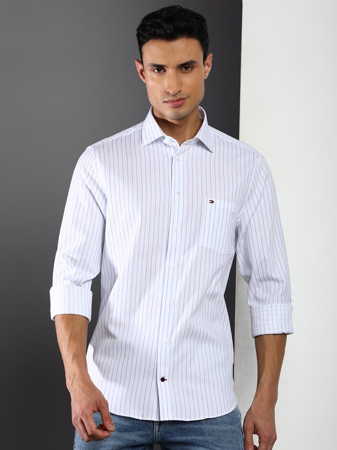 

Tommy Hilfiger Striped Cotton Casual Shirt, White