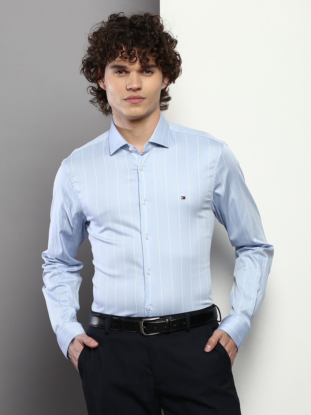 

Tommy Hilfiger Slim Fit Vertical Striped Formal Shirt, Blue