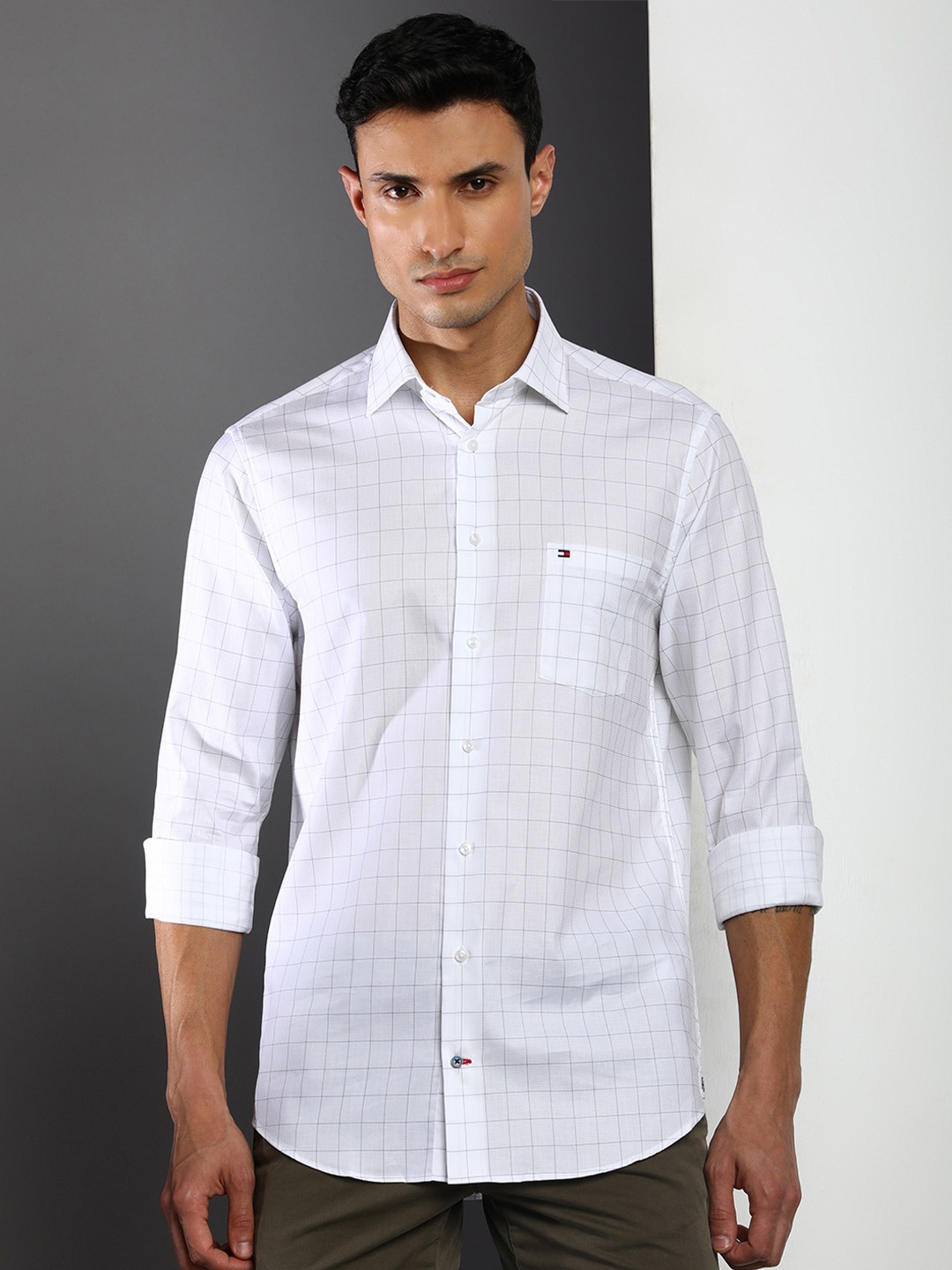 

Tommy Hilfiger Grid Tattersall Checked Casual Cotton Shirt, White