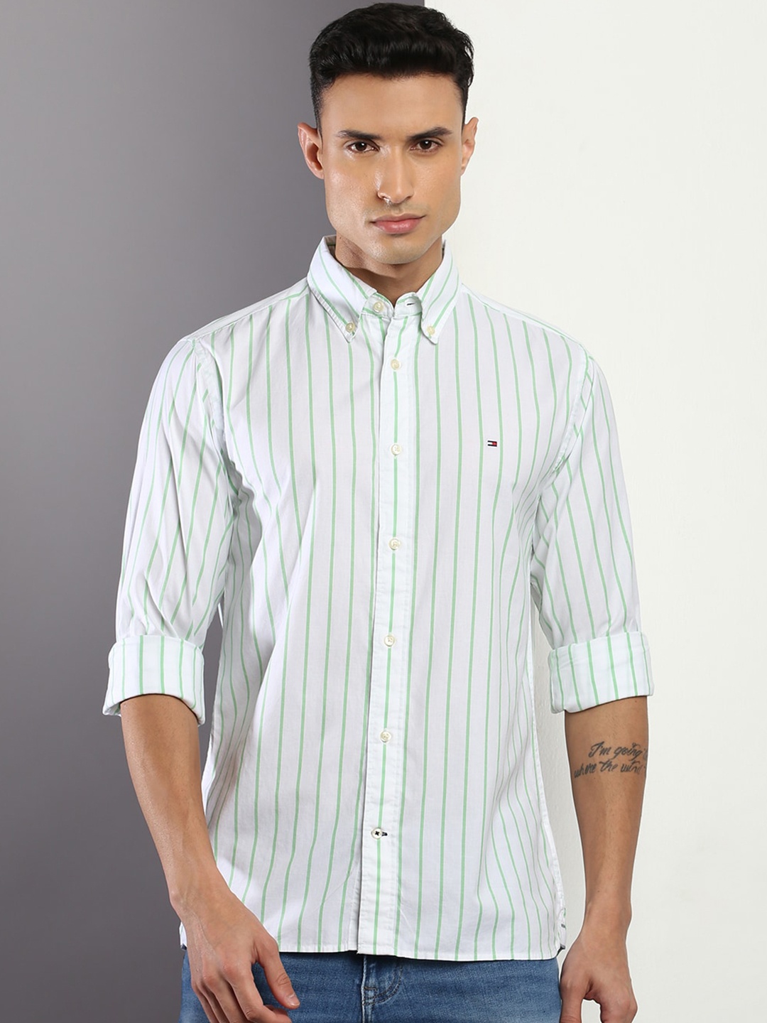 

Tommy Hilfiger Men Striped Cotton Casual Shirt, White