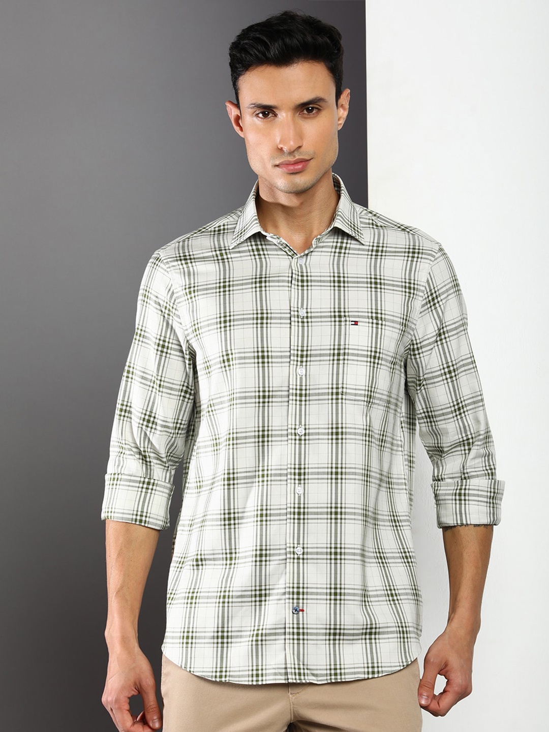 

Tommy Hilfiger Tartan Checked Casual Cotton Shirt, Beige