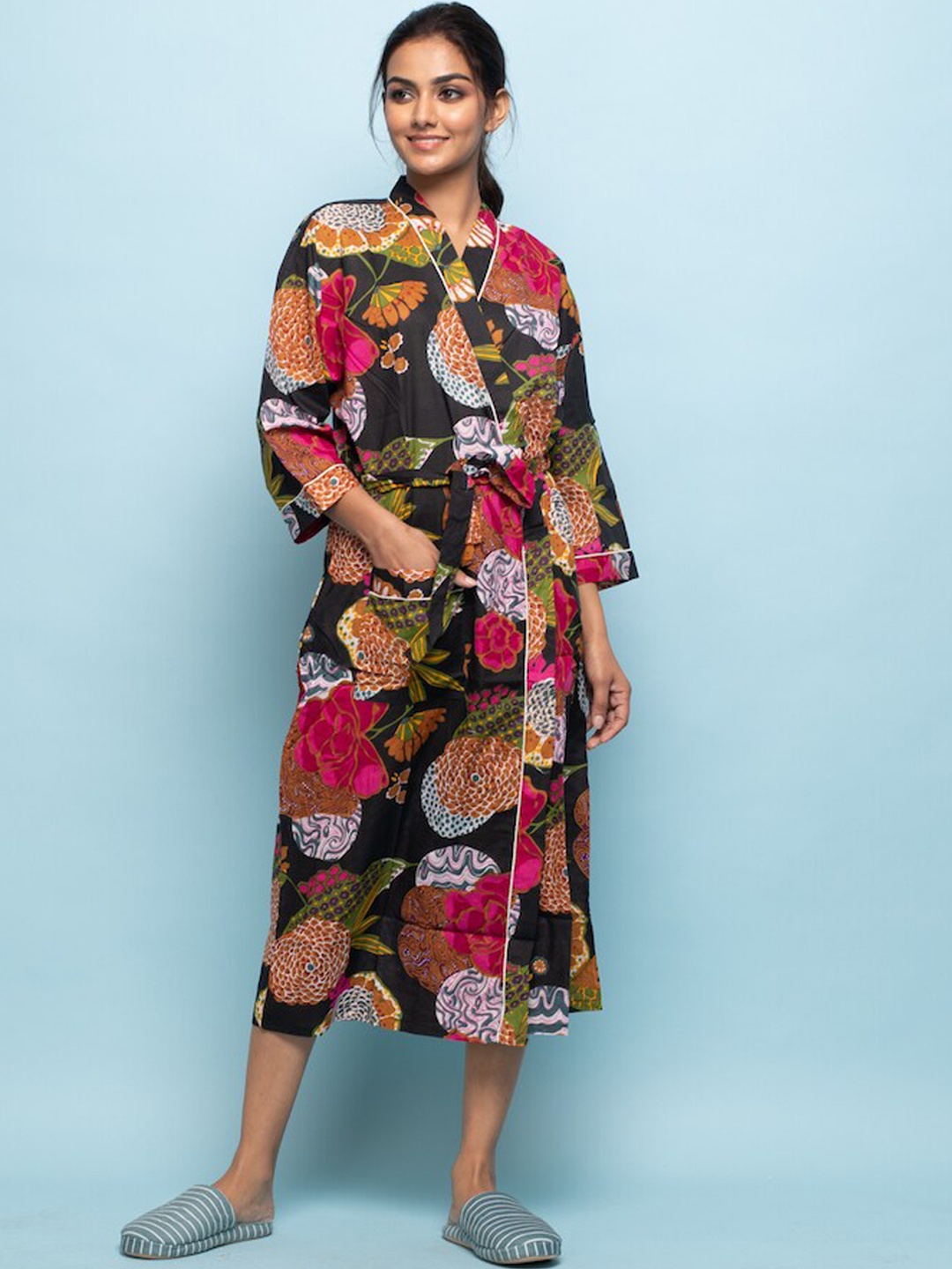 

SANSKRUTIHOMES Printed Cotton Cover-up Robe, Multi