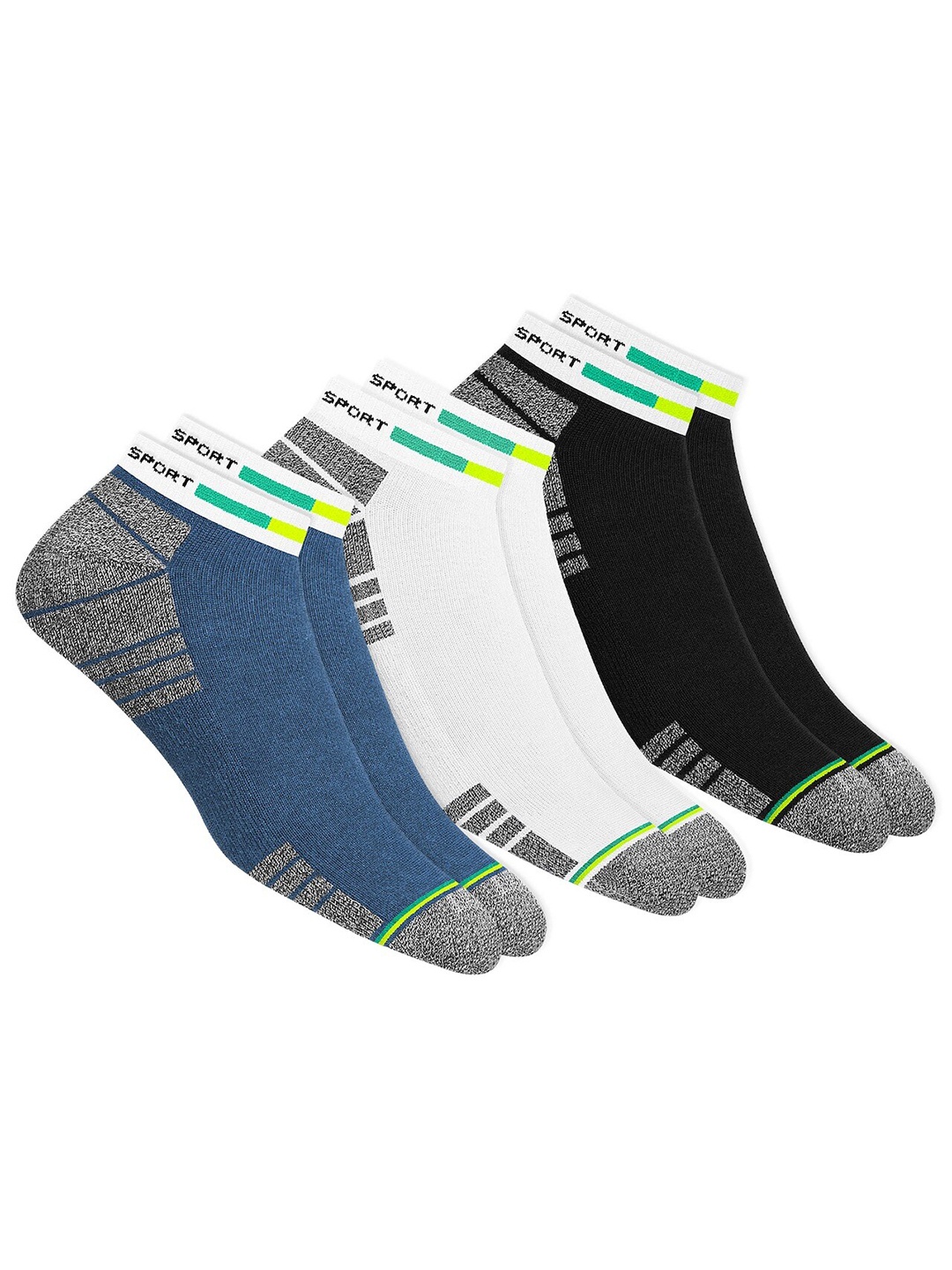 

NAVYSPORT Men Pack Of 3 Patterned Ankle Length Cotton Socks, Blue