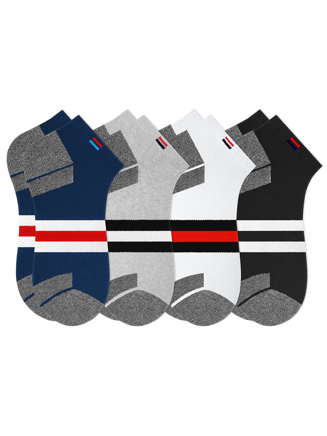 

NAVYSPORT Men Pack Of 4 Patterned Ankle Length Cotton Socks, Black