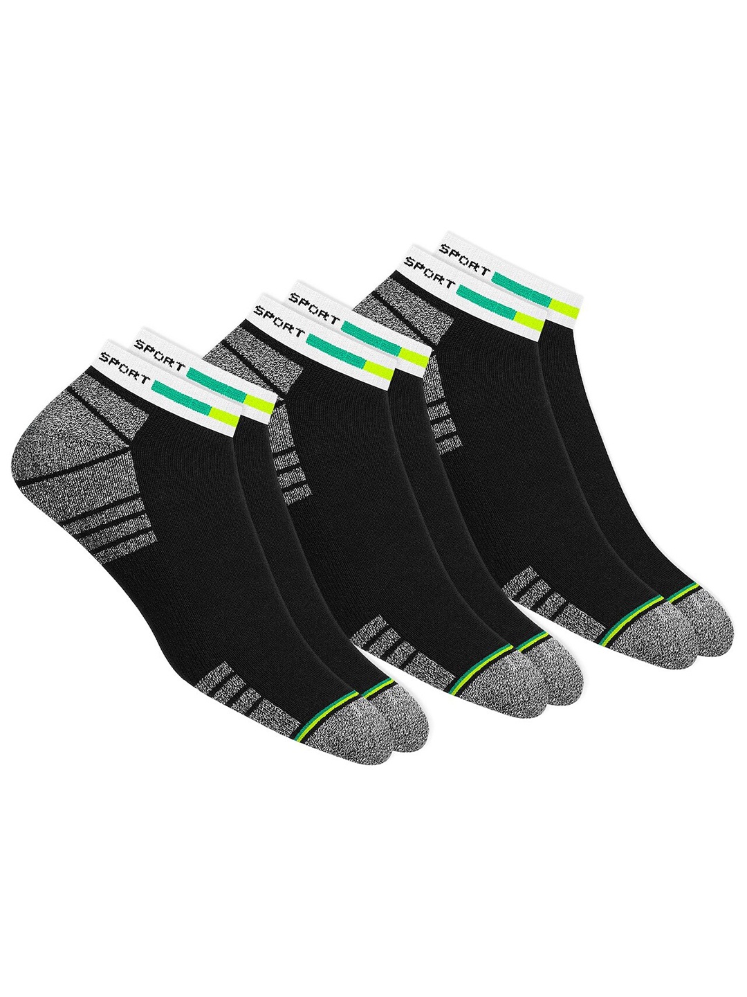 

NAVYSPORT Men Pack Of 3 Patterned Ankle Length Cotton Socks, Black