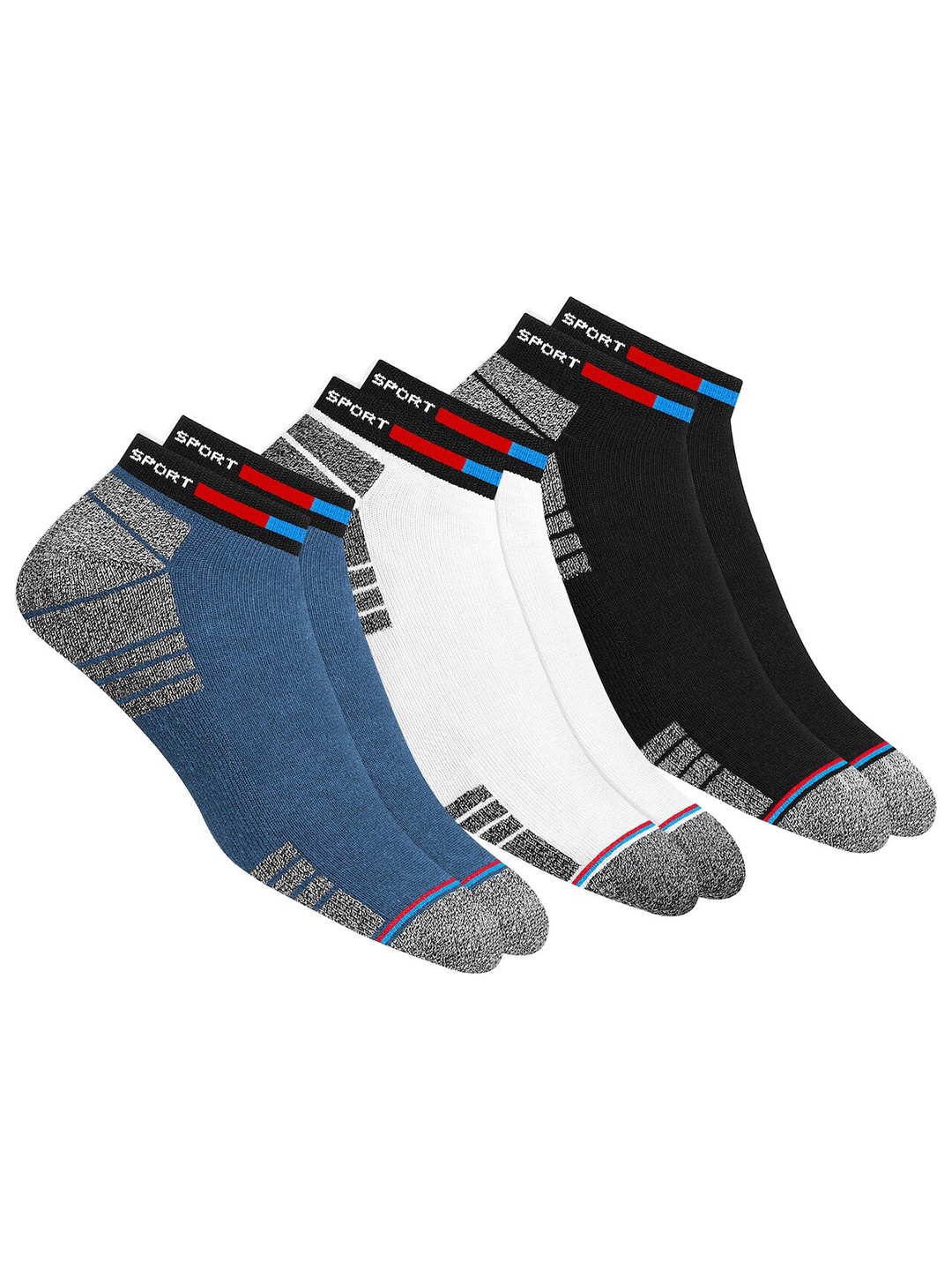 

NAVYSPORT Men Pack Of 3 Patterned Ankle Length Cotton Socks, Black