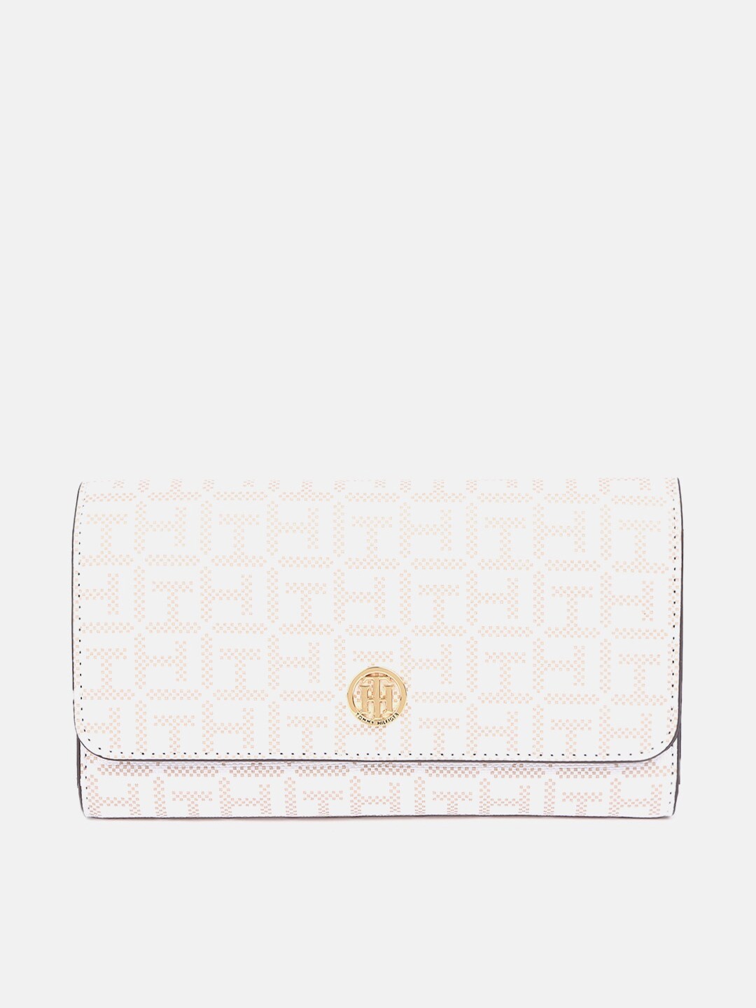 Tommy Hilfiger Women Typography Printed Two Fold Wallet, Beige