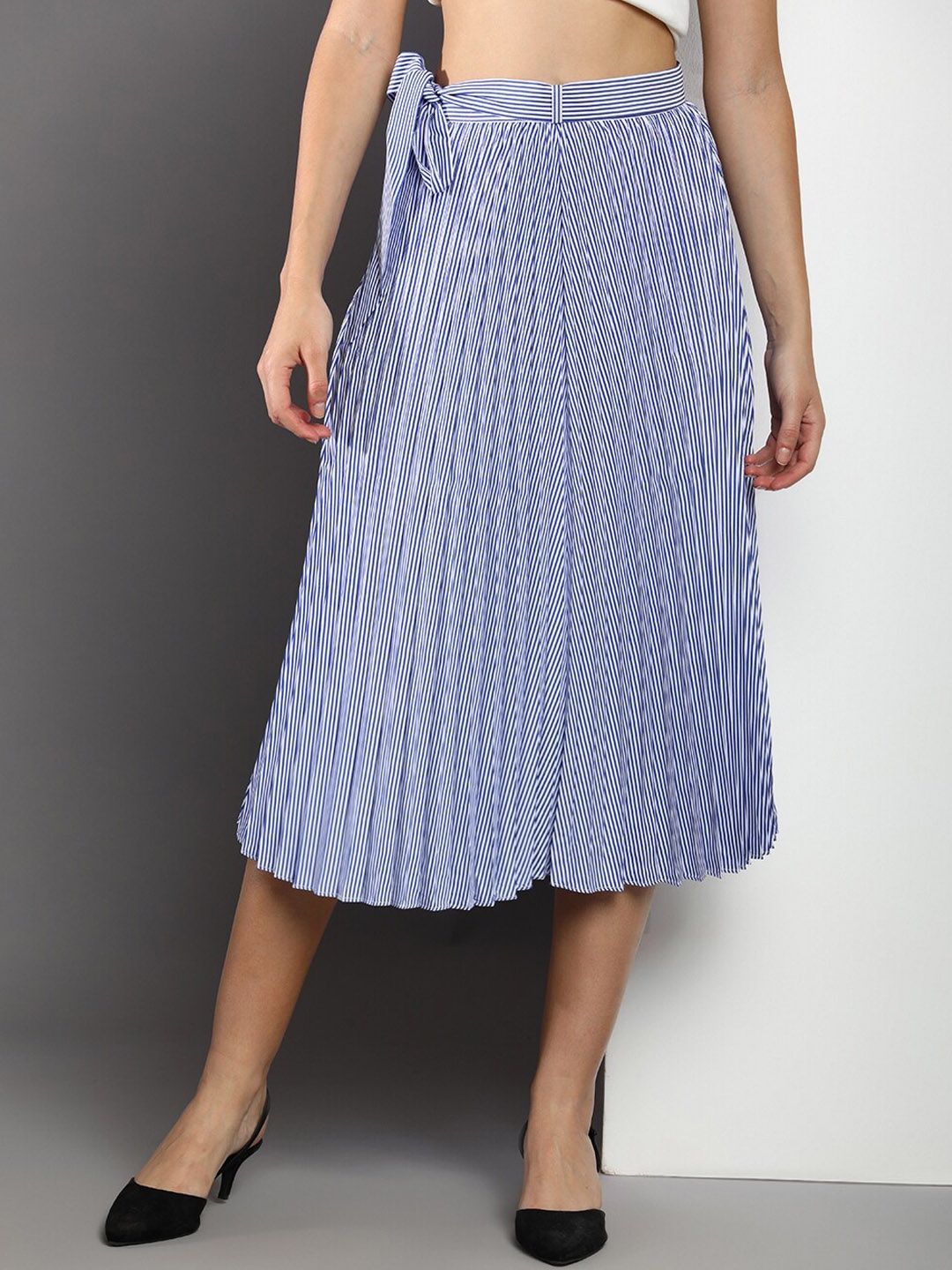 

Tommy Hilfiger Striped A-Line Midi Skirt, Blue