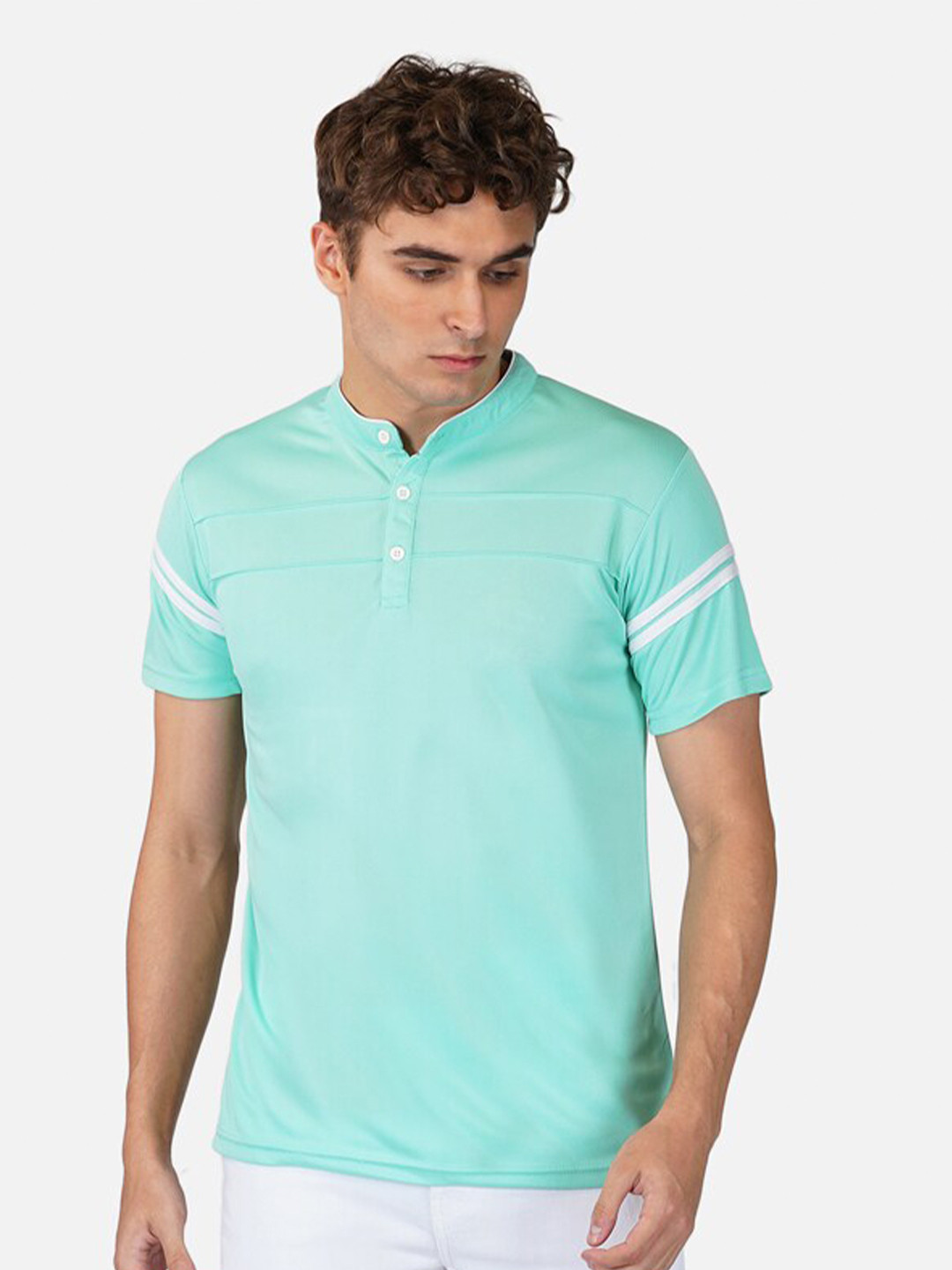 

CLAFOUTIS Mandarin Collar Slim Fit T-shirt, Turquoise blue