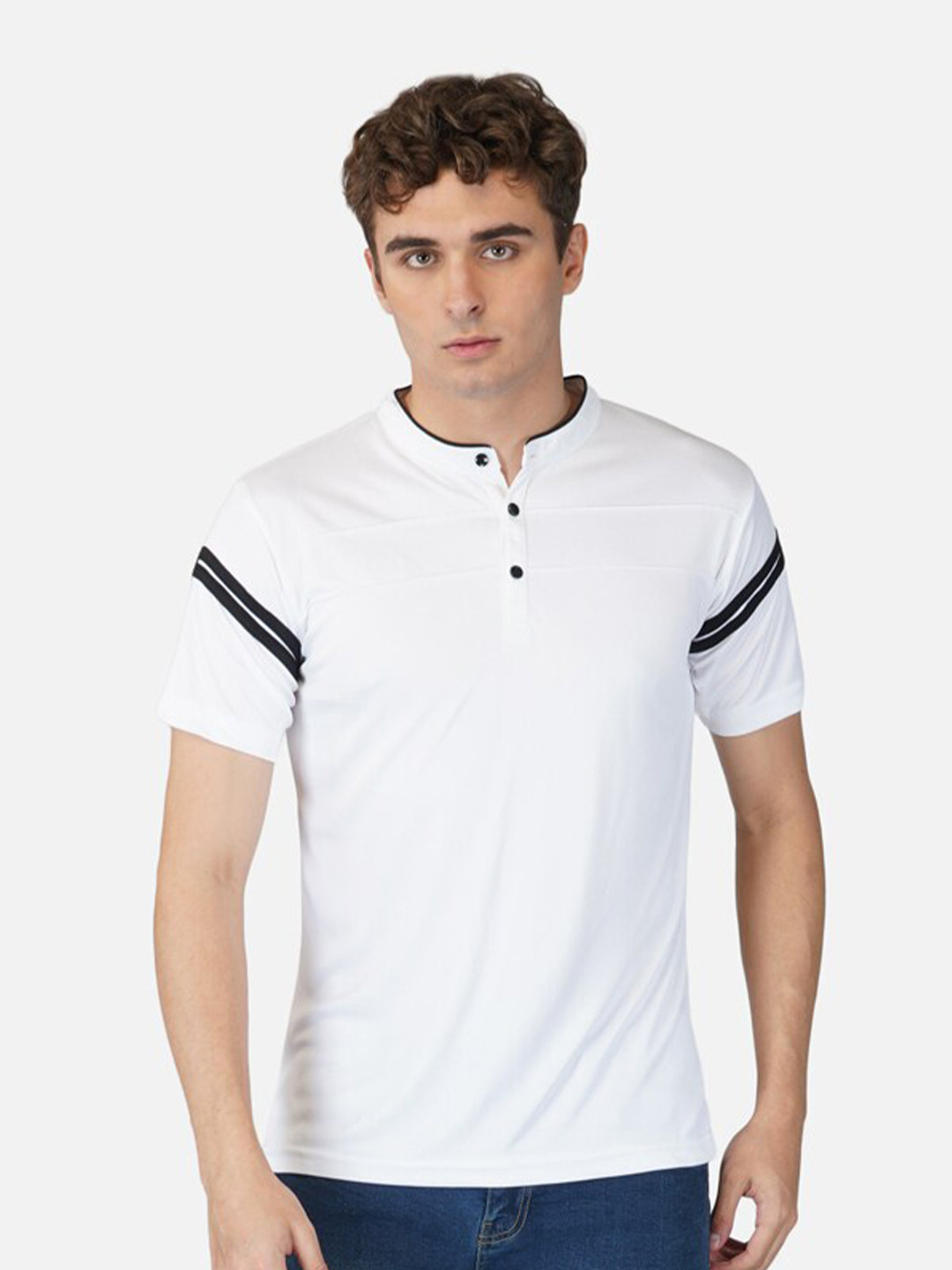 

CLAFOUTIS Mandarin Collar Short Sleeves Slim Fit T-shirt, White