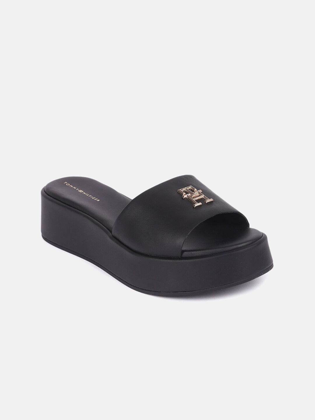 

Tommy Hilfiger Embellished Leather Flatform Heels, Black