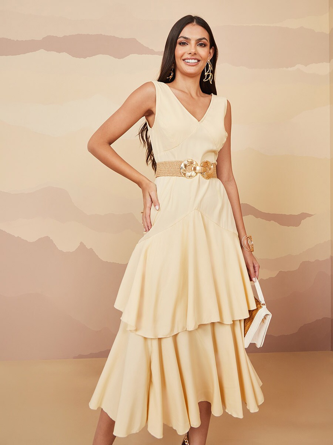 

Styli Beige A-Line Midi Dress
