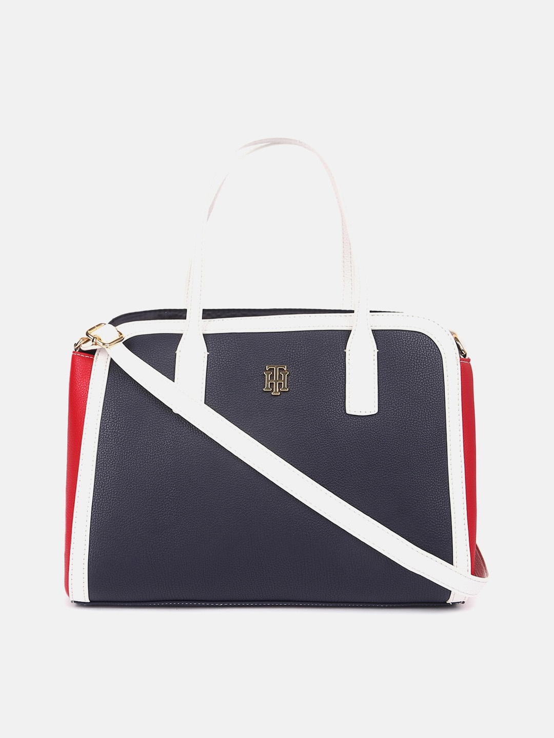 

Tommy Hilfiger Colourblocked PU Oversized Structured Handheld Bag, Blue