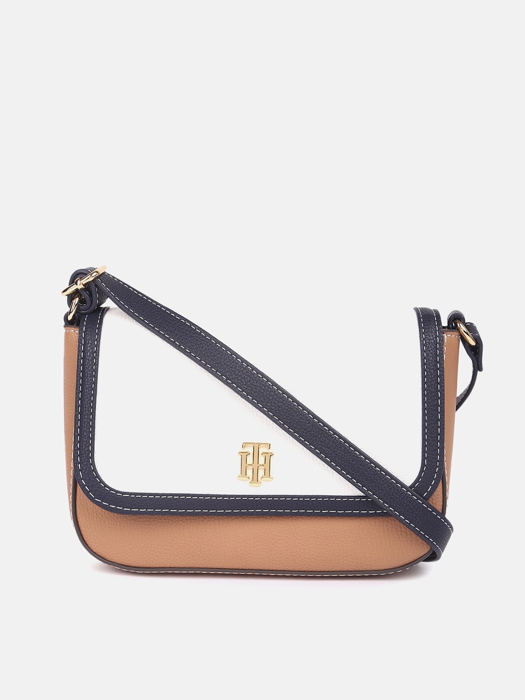

Tommy Hilfiger Colourblocked Structured Sling Bag, Beige