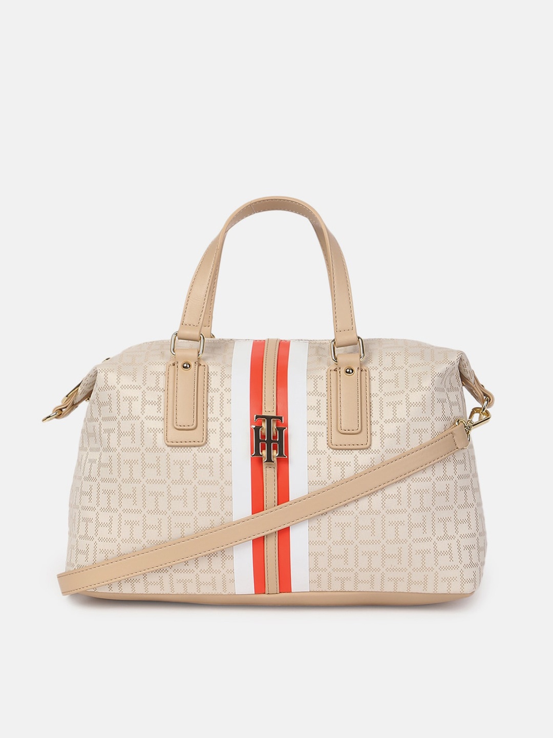 

Tommy Hilfiger Geometric Printed Bowling Handheld Bag, Beige