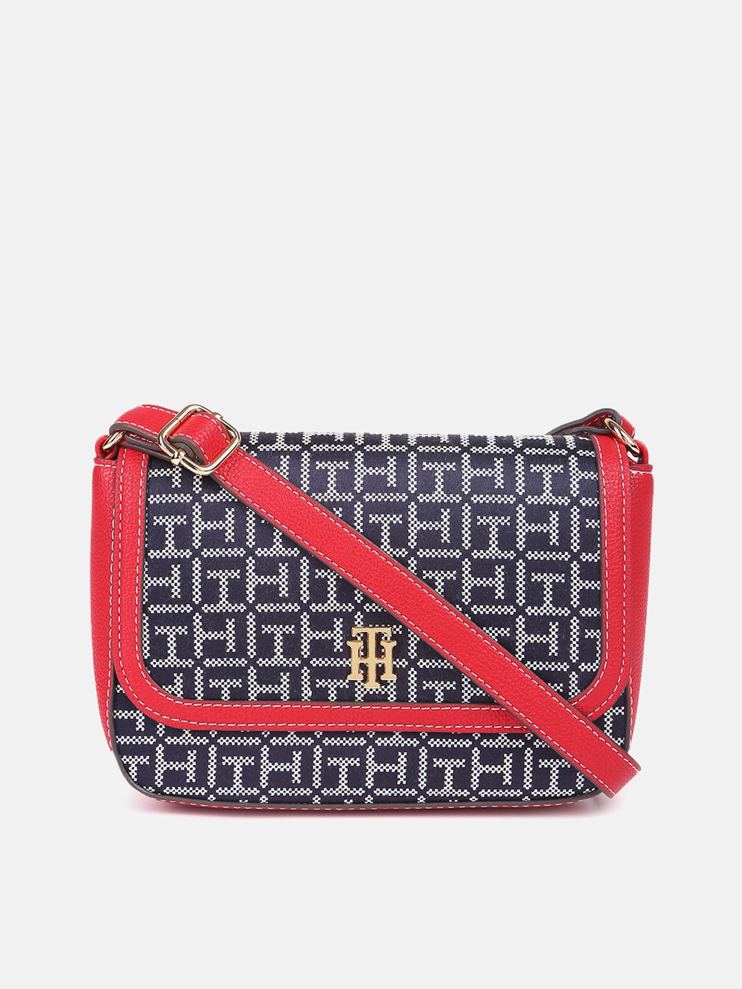 

Tommy Hilfiger Geometric Printed Structured Sling Bag, Blue