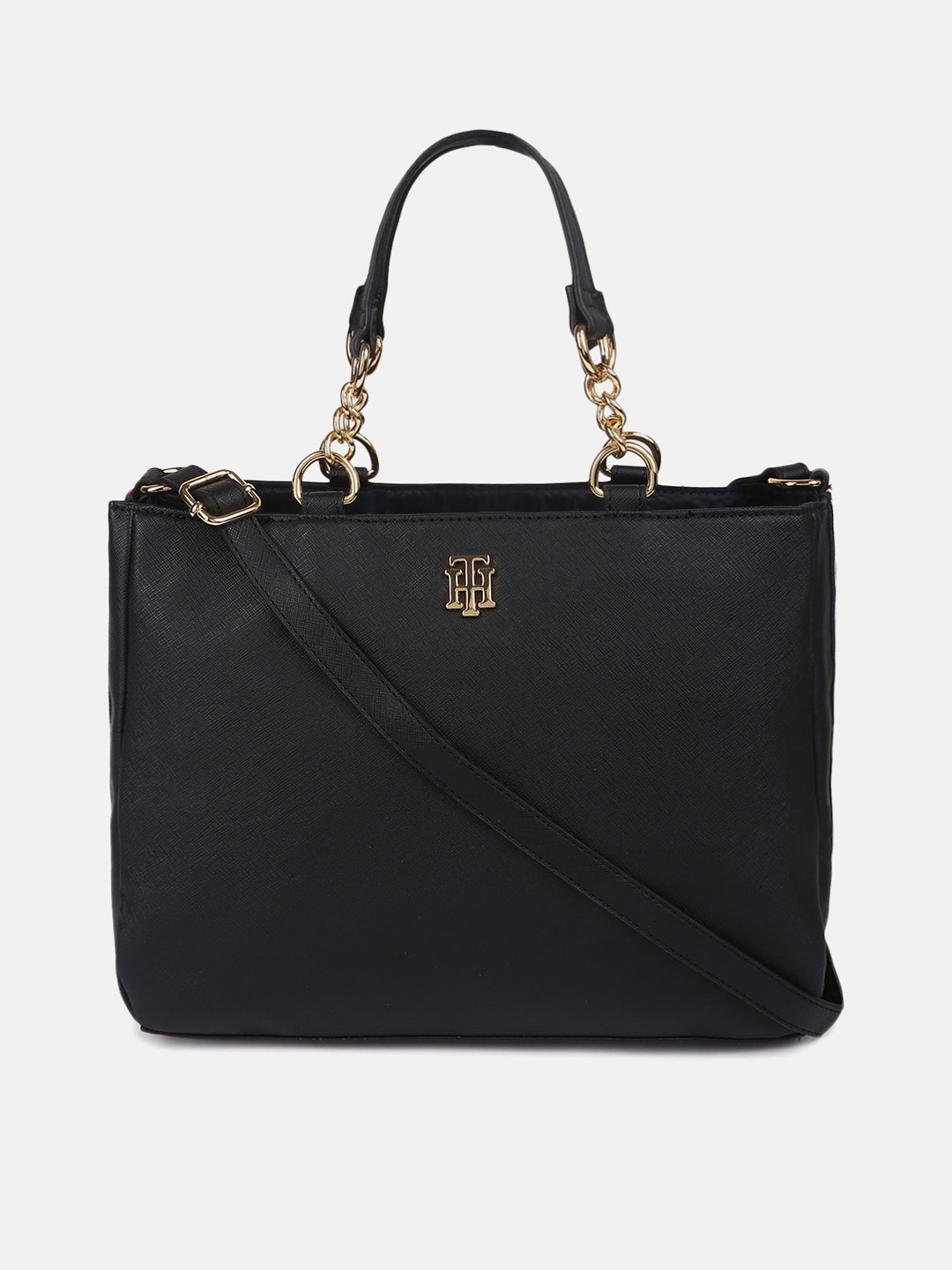 

Tommy Hilfiger Textured Structured Handheld Bag, Black