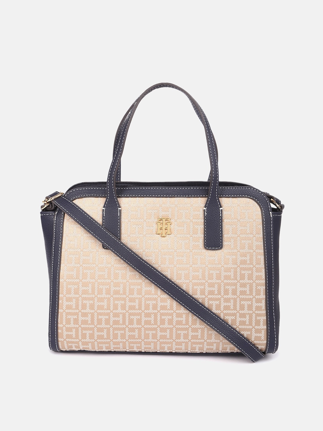

Tommy Hilfiger Geometric Printed Structured Handheld Bag, Beige