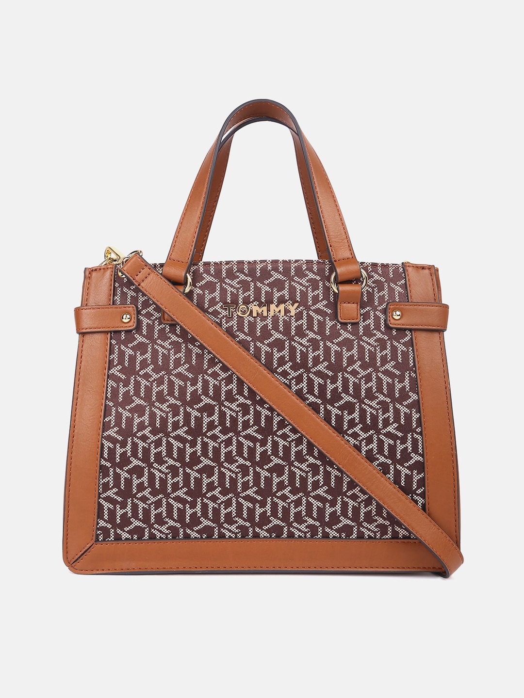 

Tommy Hilfiger Geometric Printed Structured Handheld Bag, Brown