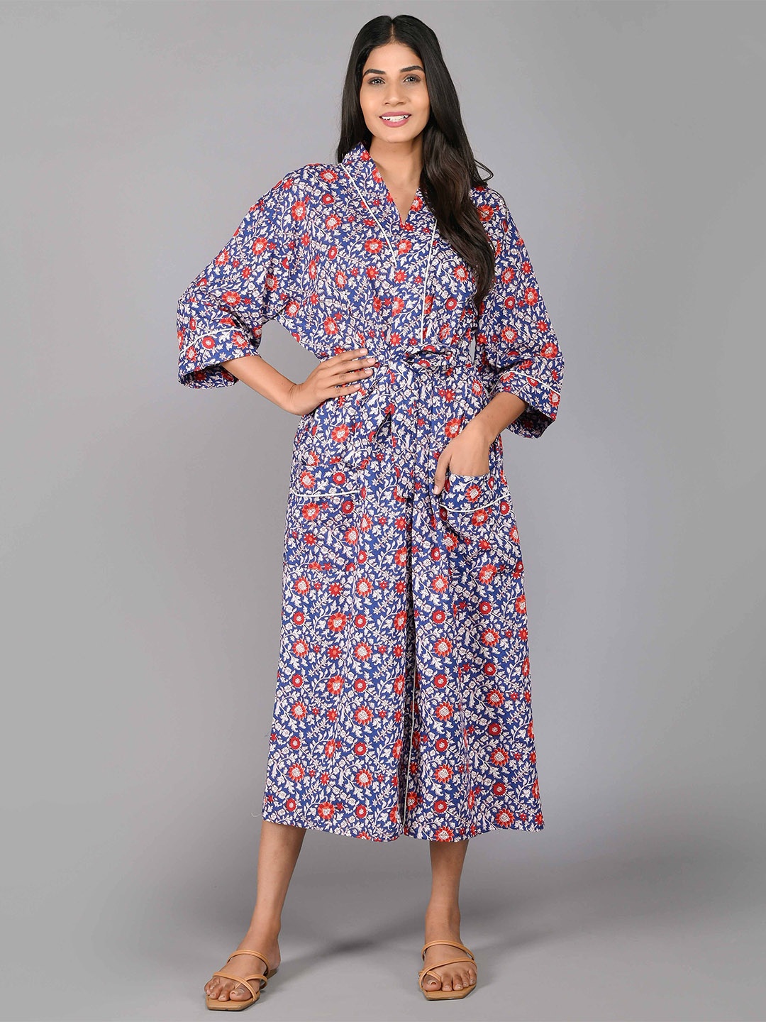 

SHOOLIN Floral Printed Pure Cotton Midi Nightdress, Purple