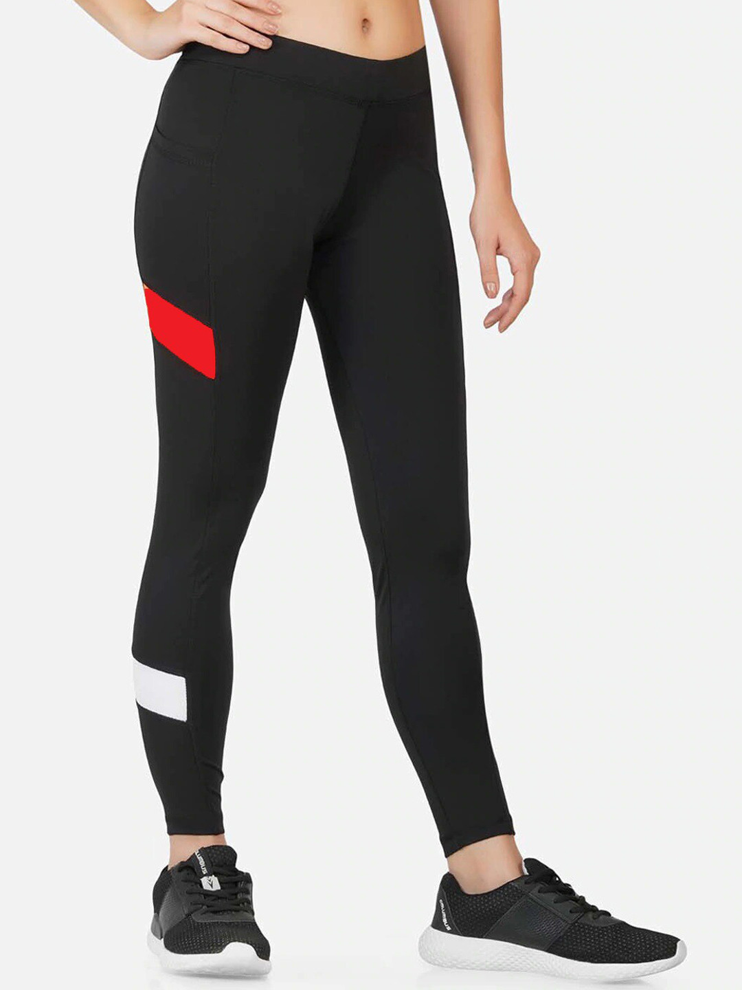 

CLAFOUTIS Women ColourBlocked Slim Fit Tights, Black