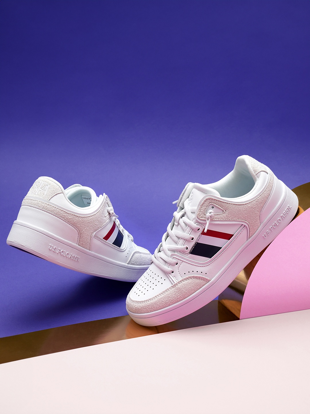 

U.S. Polo Assn. Women Perforated Striped Sneakers, White