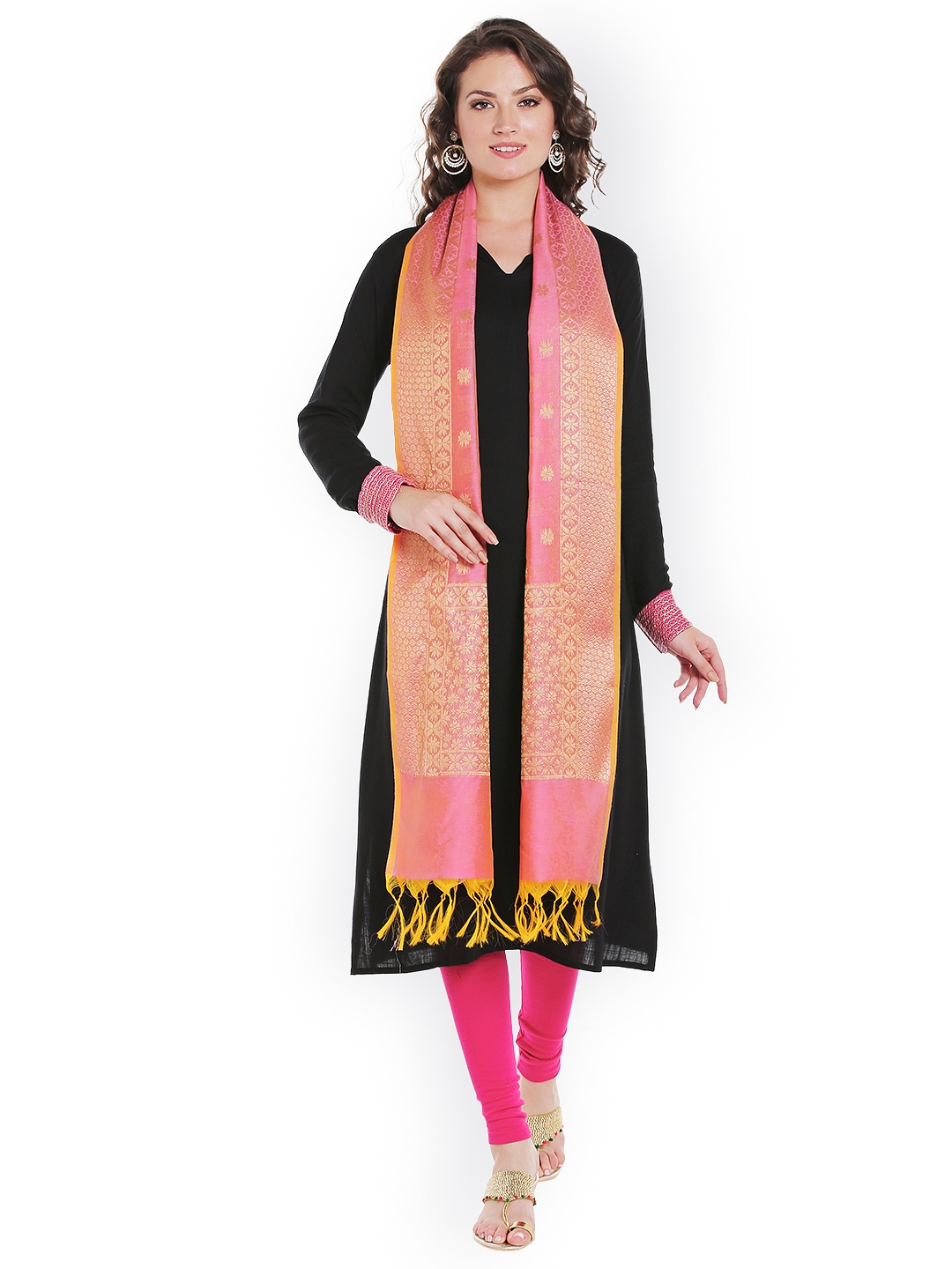

Dupatta Bazaar Pink & Gold-Toned Dupatta With Woven Design