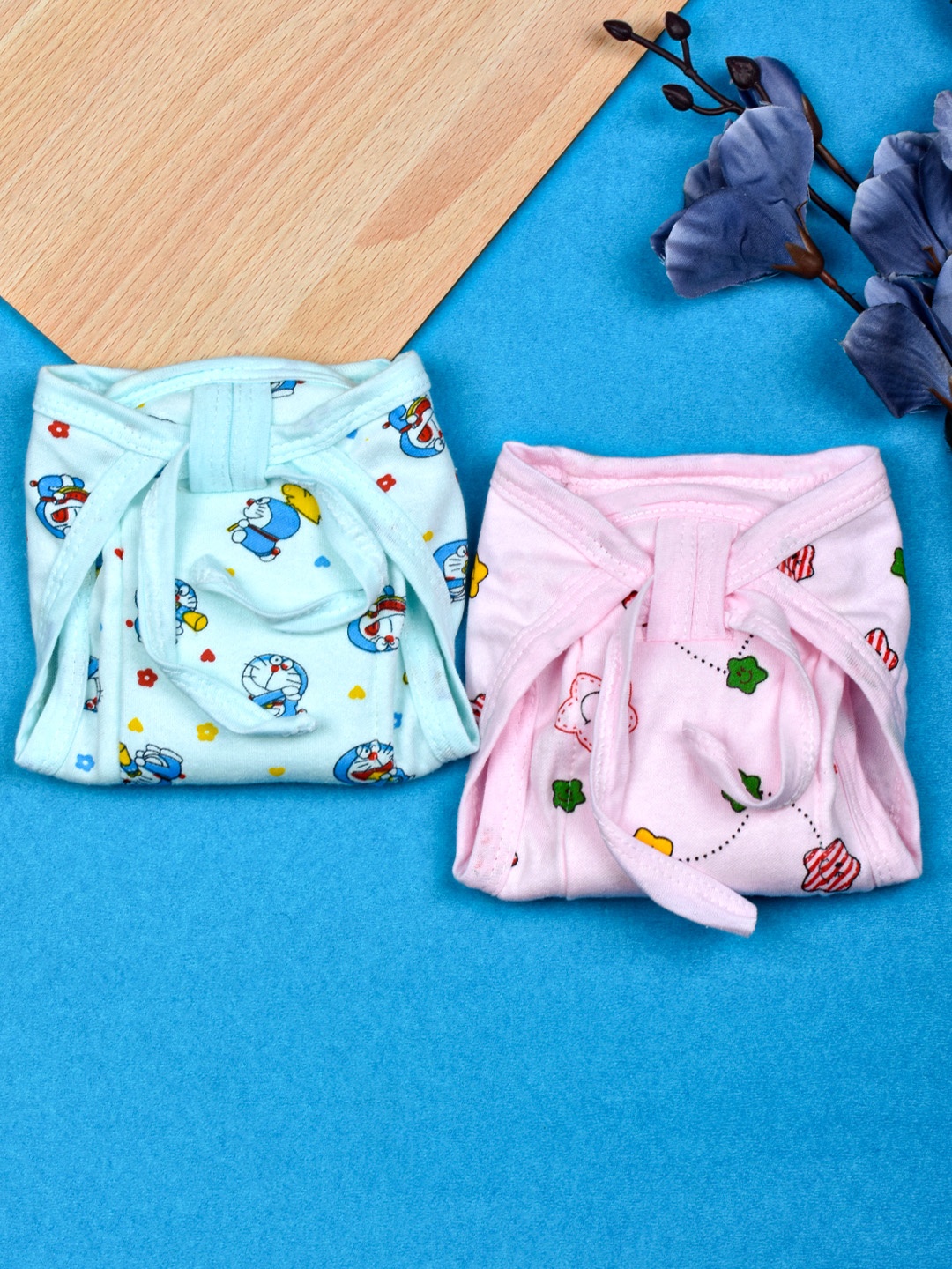 

Moms Home Infants Set of 2 Printed Cotton Cloth Cushioned Nappies, Pink