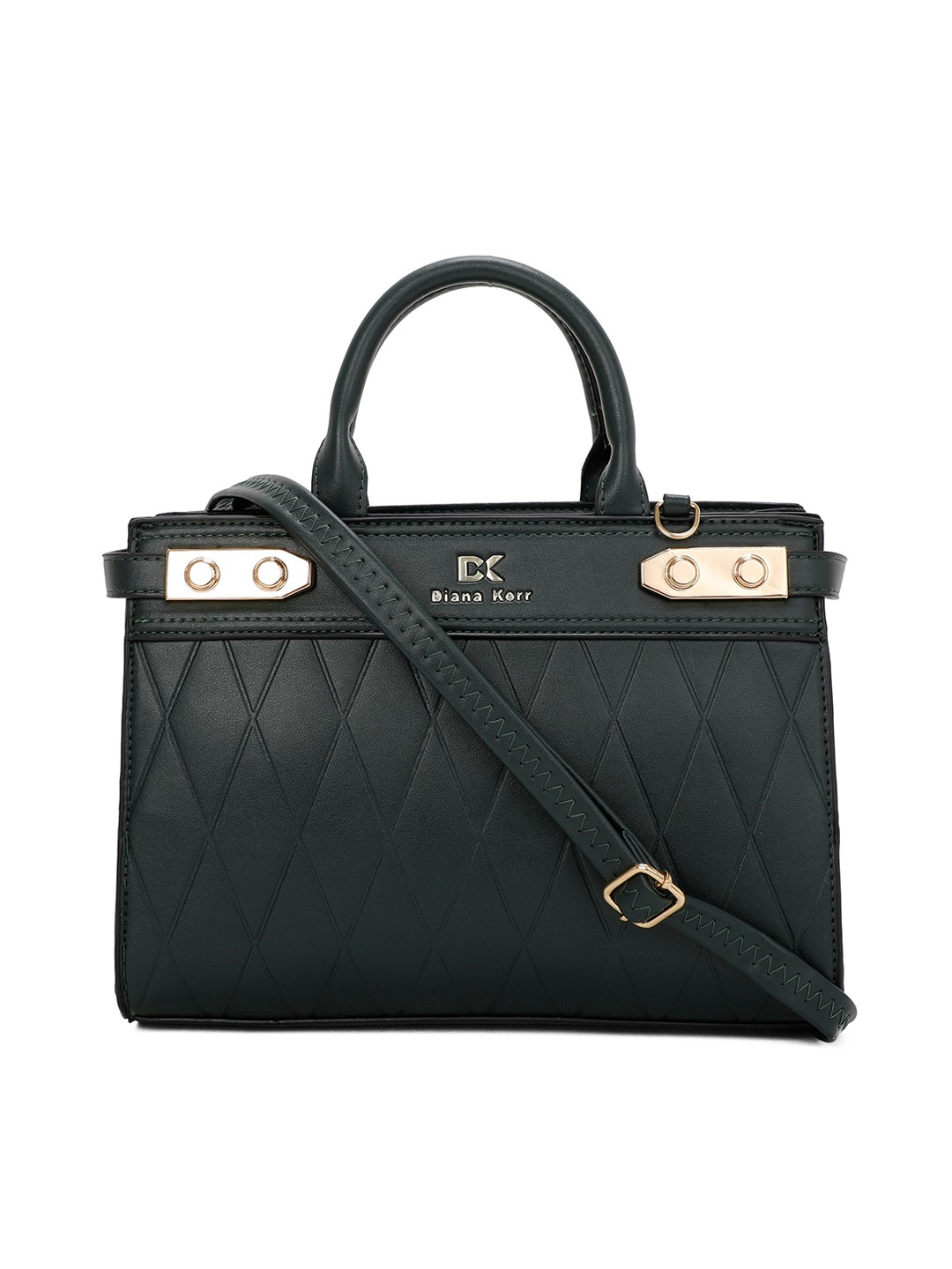 

Diana Korr Green Textured PU Structured Handheld Bag with Quilted