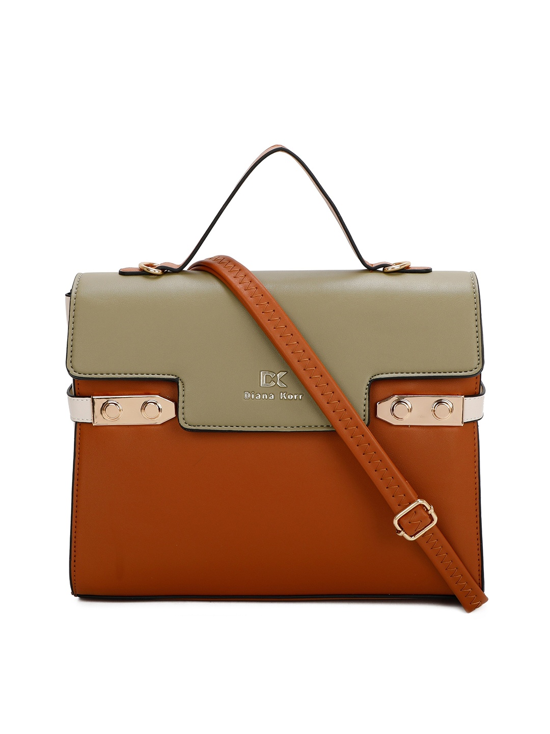 

Diana Korr Colourblocked PU Structured Satchel Handbags, Green
