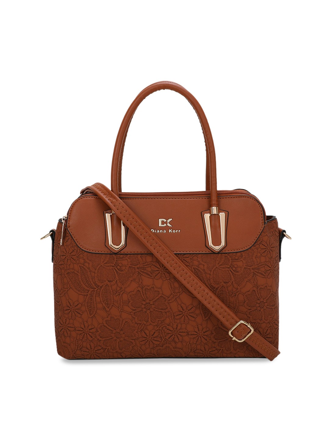 

Diana Korr PU Structured Handheld Bag with Cut Work, Brown