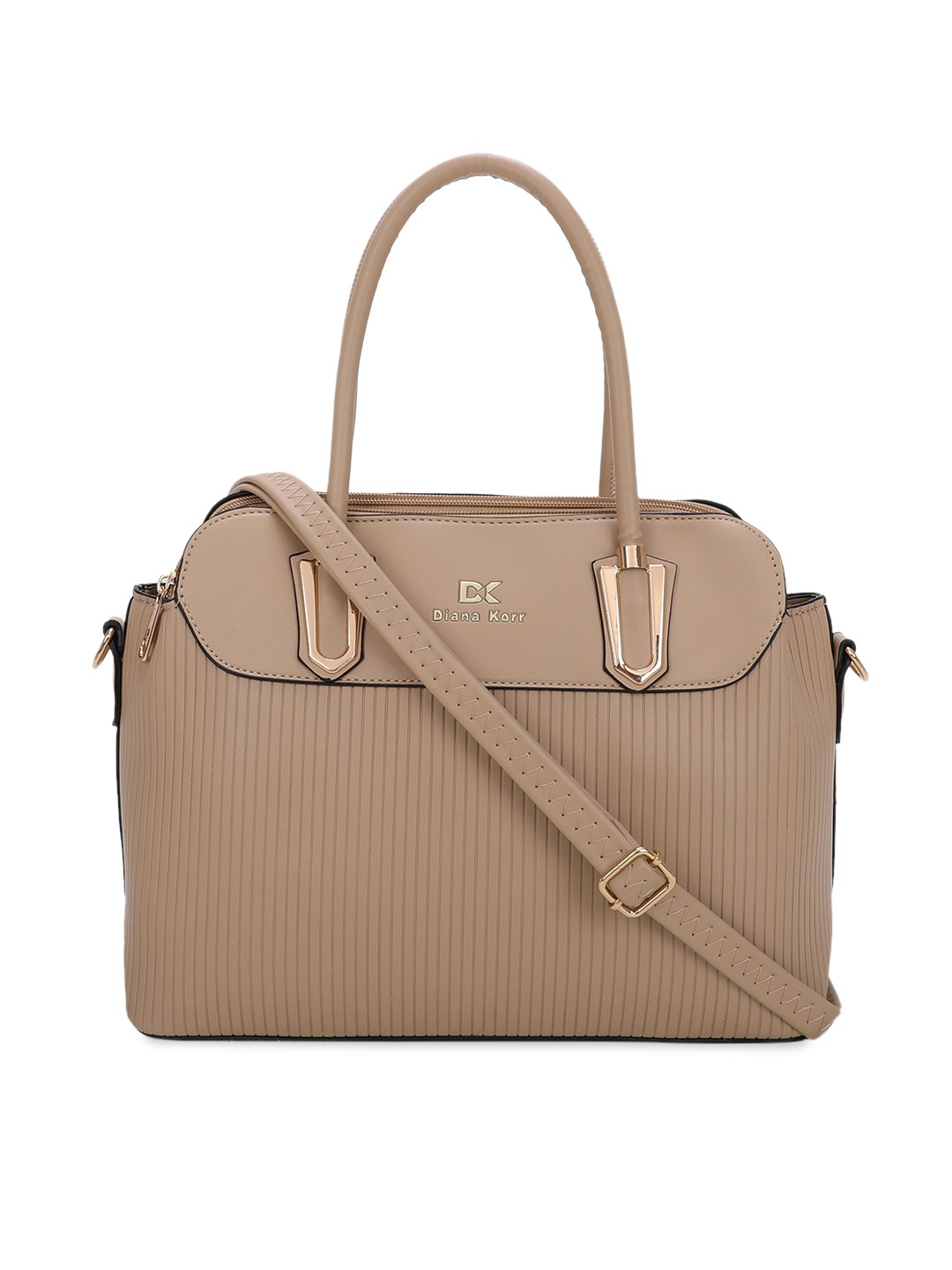 

Diana Korr Textured PU Structured Handheld Bag with Cut Work, Beige