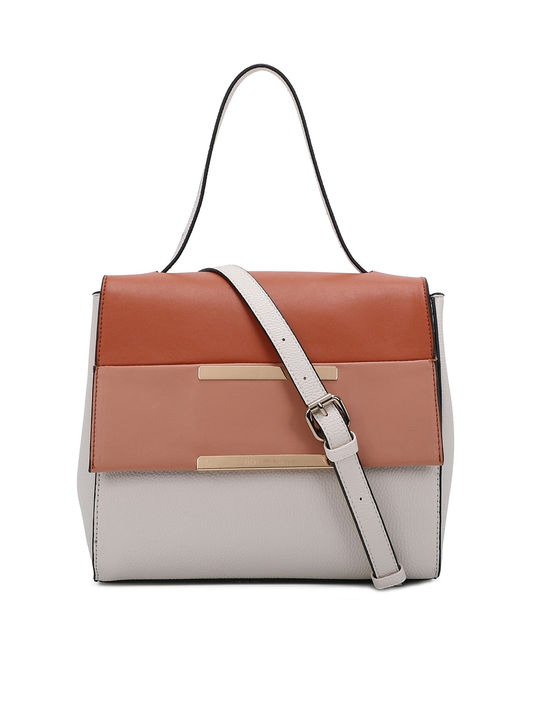 

Diana Korr Colourblocked Detachable Sling Strap Structured Satchel, Beige