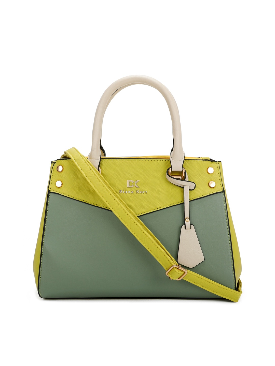 

Diana Korr Colourblocked Detachable Sling Strap Structured Handheld Bag, Green