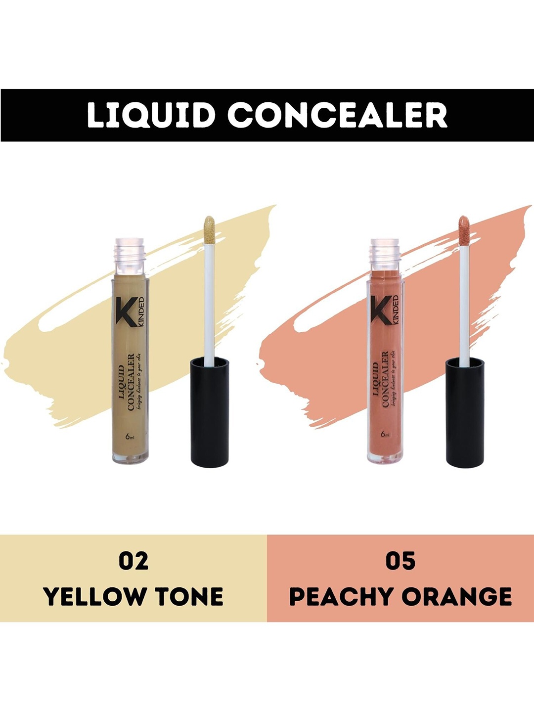 

KINDED Set of 2 Full-Coverage Creamy Matte Liquid Concealer - 6ml Each, Yellow