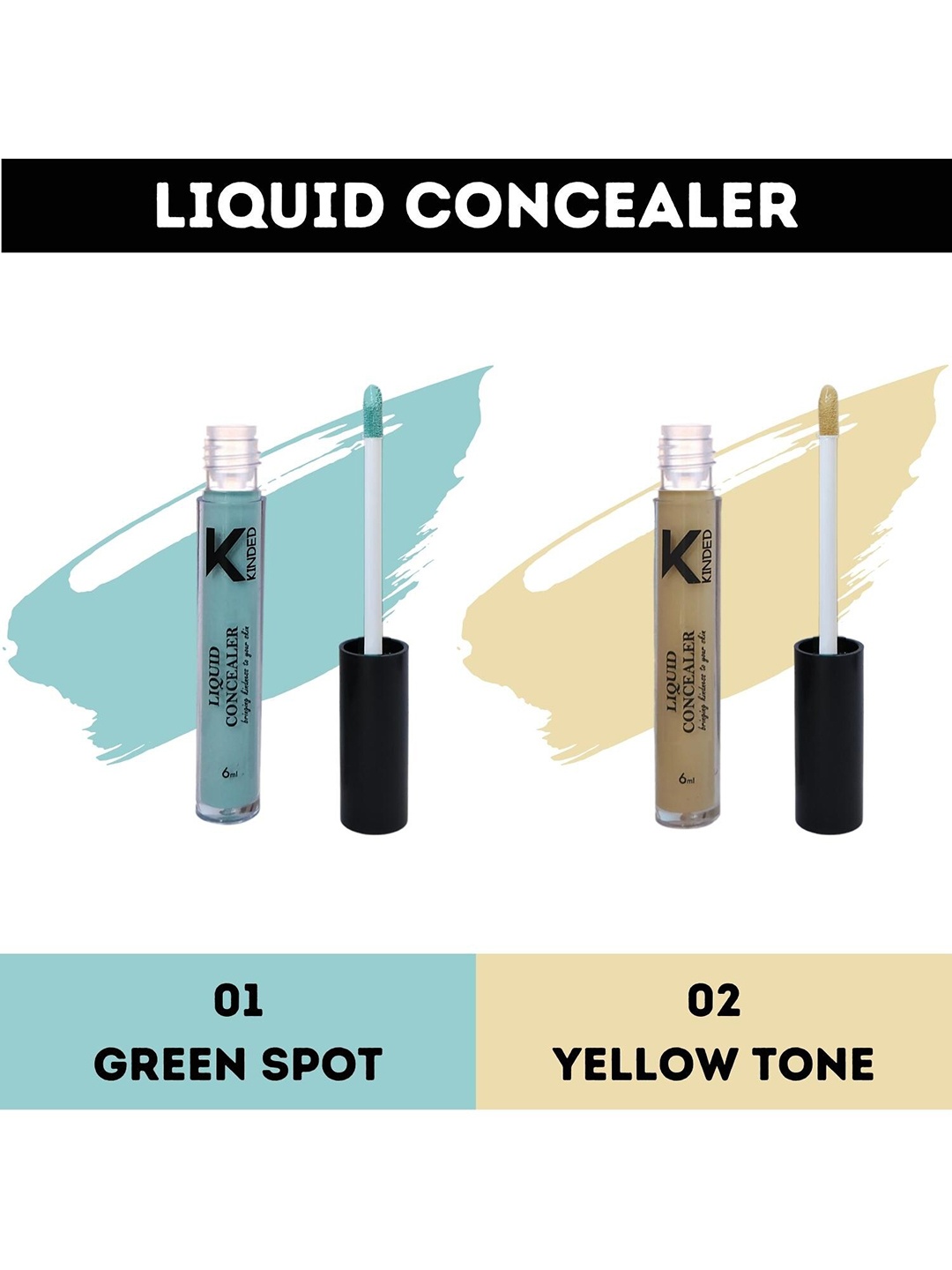 

KINDED Set of 2 Full-Coverage Creamy Matte Liquid Concealer - 6ml Each, Green
