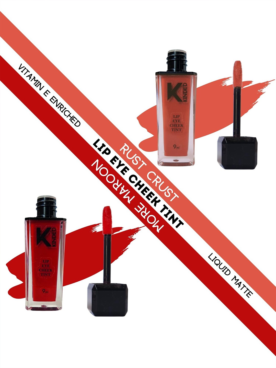 

KINDED Set of 2 Lip Eye Cheek Tint with Vitamin E - Rust Crust 05 & More Maroon 09, Red