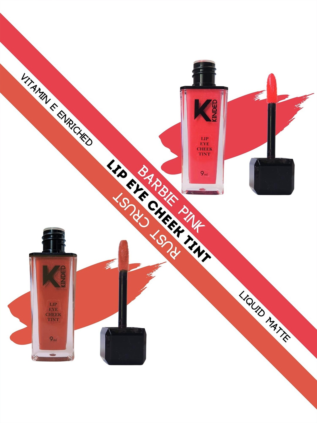

KINDED Set of 2 Lip Eye Cheek Tint with Vitamin E - Barbie Pink 01 & Rust Crust 05