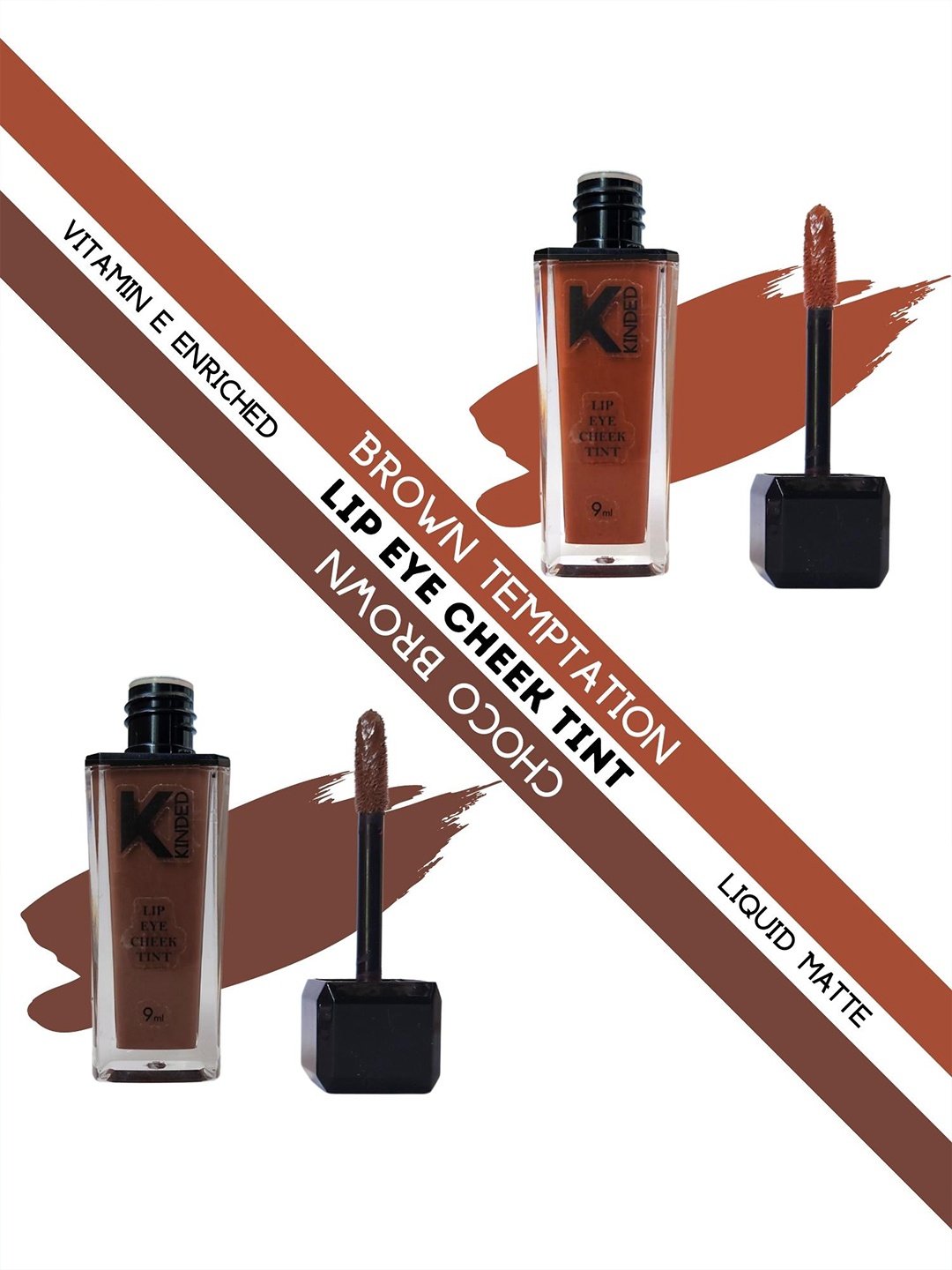

KINDED Set of 2 Liquid Matte 3-in-1 Lip Eye Cheek Tint 9 ml each - Shade 06 & 07, Brown