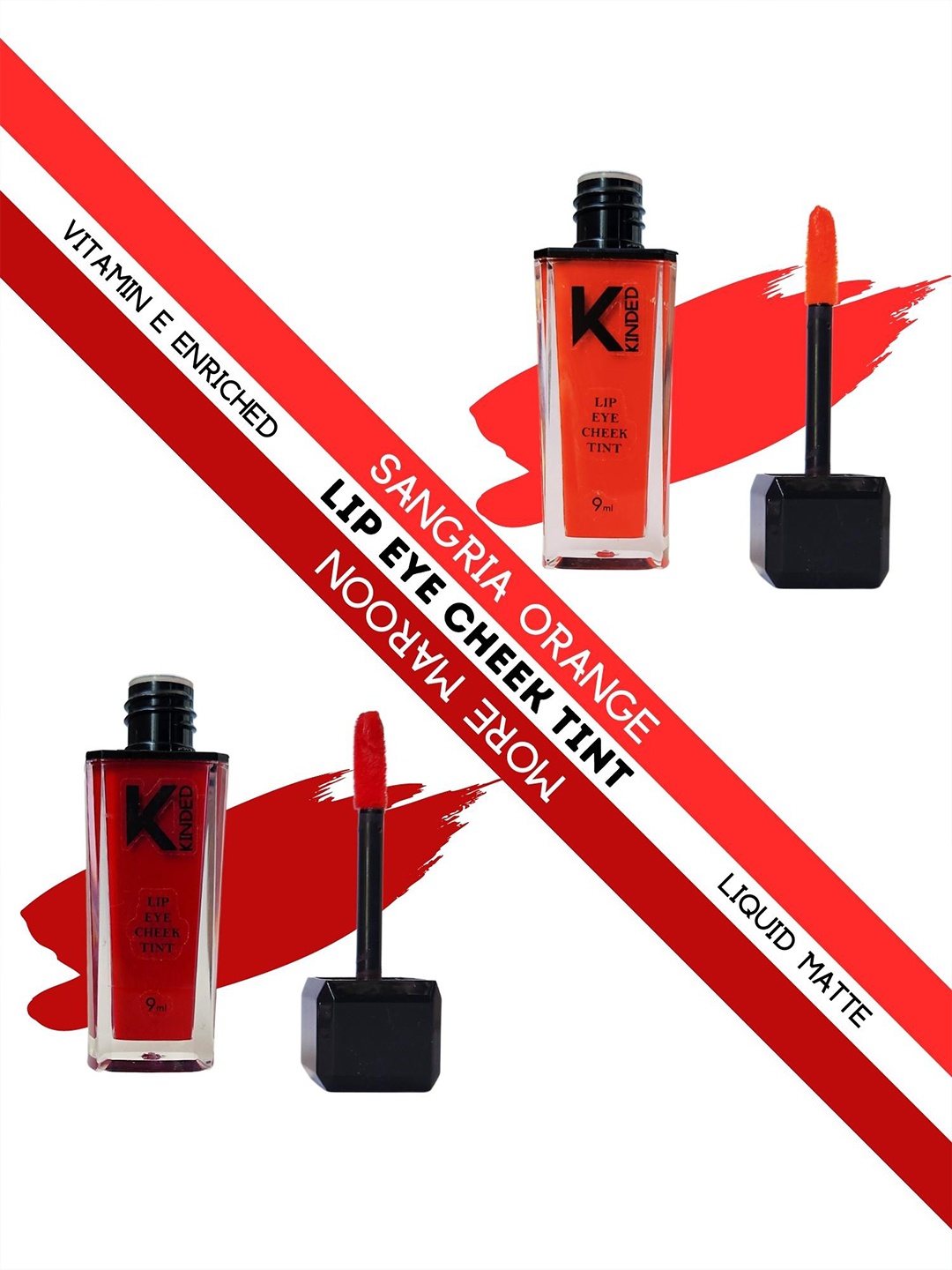 

KINDED Set of 2 Liquid Matte 3-in-1 Lip Eye Cheek Tint 9 ml each - Shade 08 & 09, Maroon