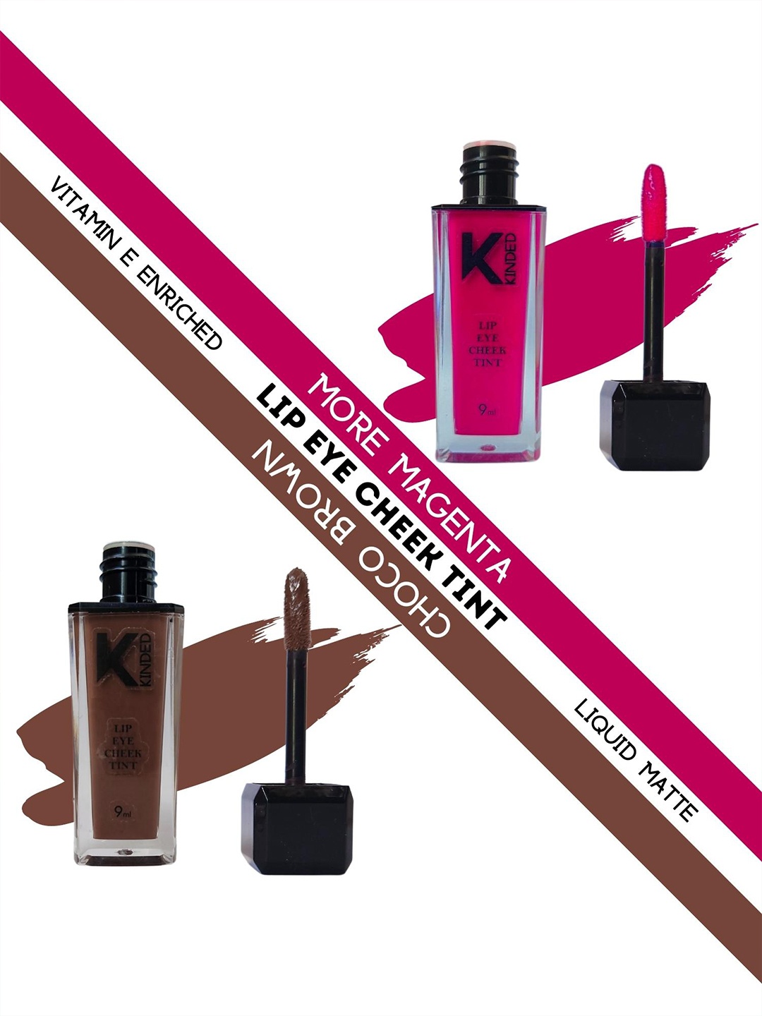 

KINDED Set of 2 Lip Eye Cheek Tint with Vitamin E - More Magenta 02 & Choco Brown 07, Coffee brown