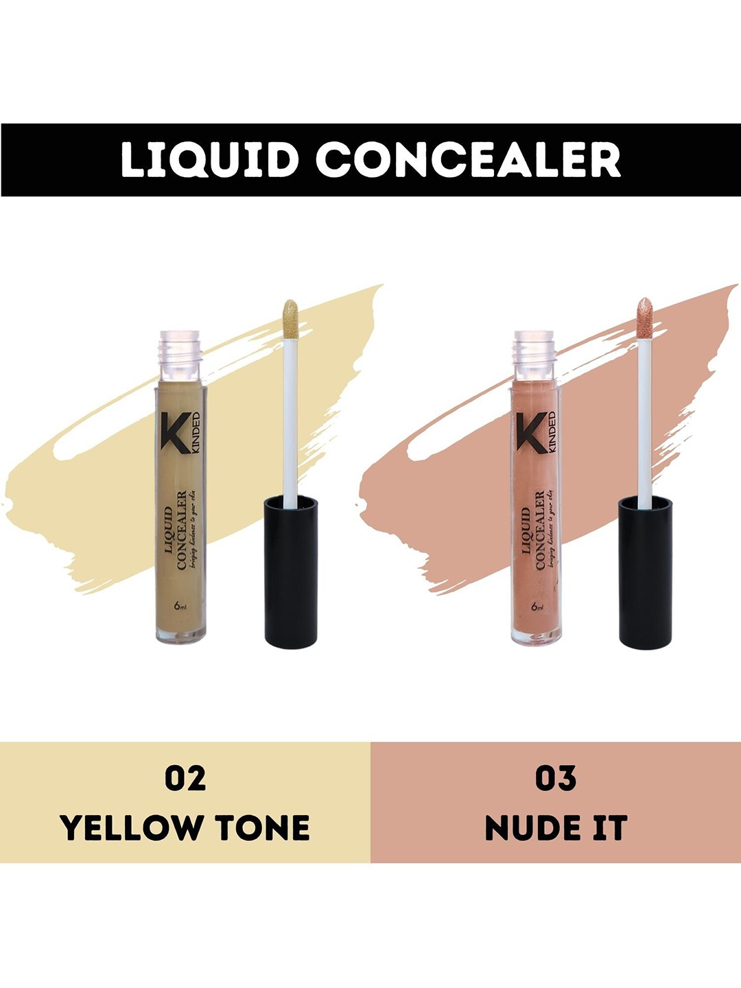 

KINDED Set of 2 Full-Coverage Creamy Matte Liquid Concealer - 6ml Each, Yellow