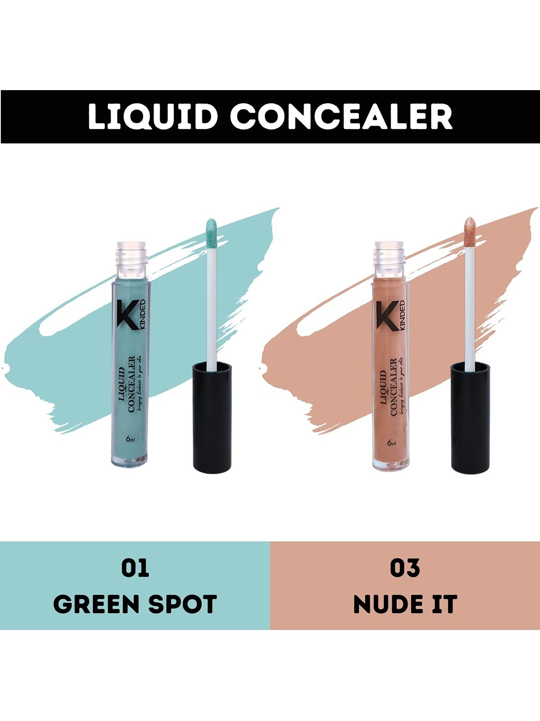 

KINDED Set of 2 Full-Coverage Creamy Matte Liquid Concealer - 6ml Each, Green