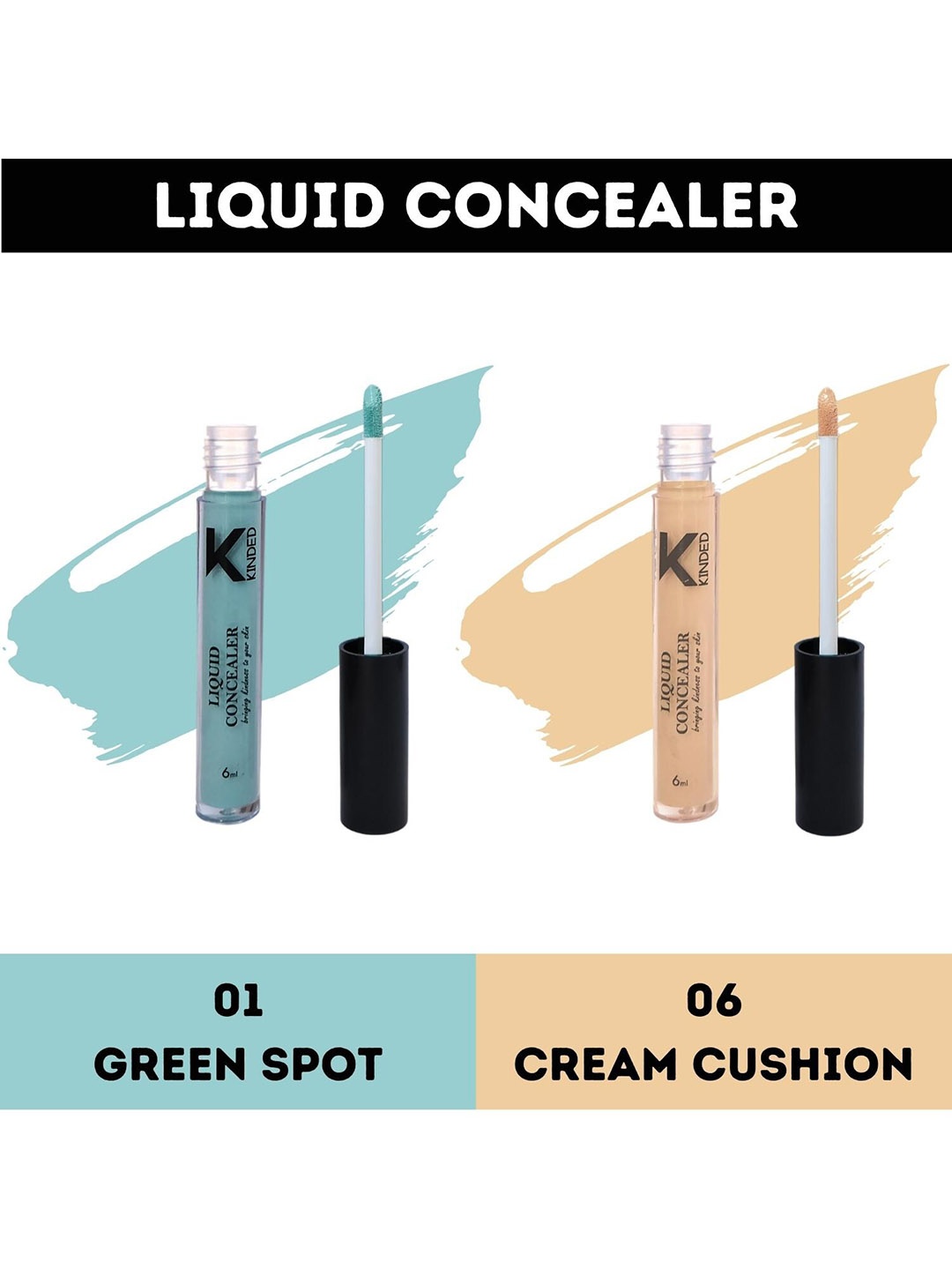 

KINDED Set of 2 Full-Coverage Creamy Matte Liquid Concealer - 6ml Each, Green