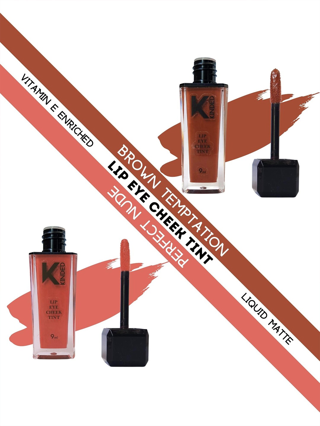 

KINDED Set of 2 Lip Eye Cheek Tint with Vitamin E - Brown Temptation 06 & Perfect Nude 10, Rust